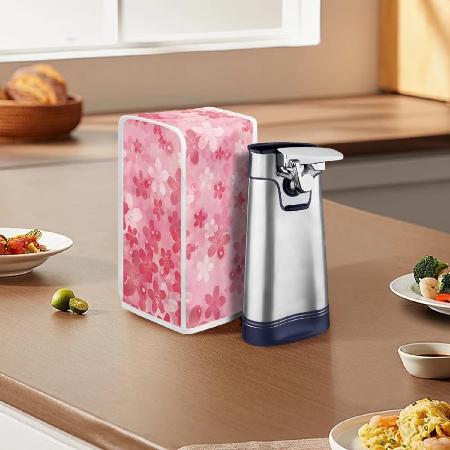 Skip the Spill Pink Floral Can Opener Cover by Mintulipy