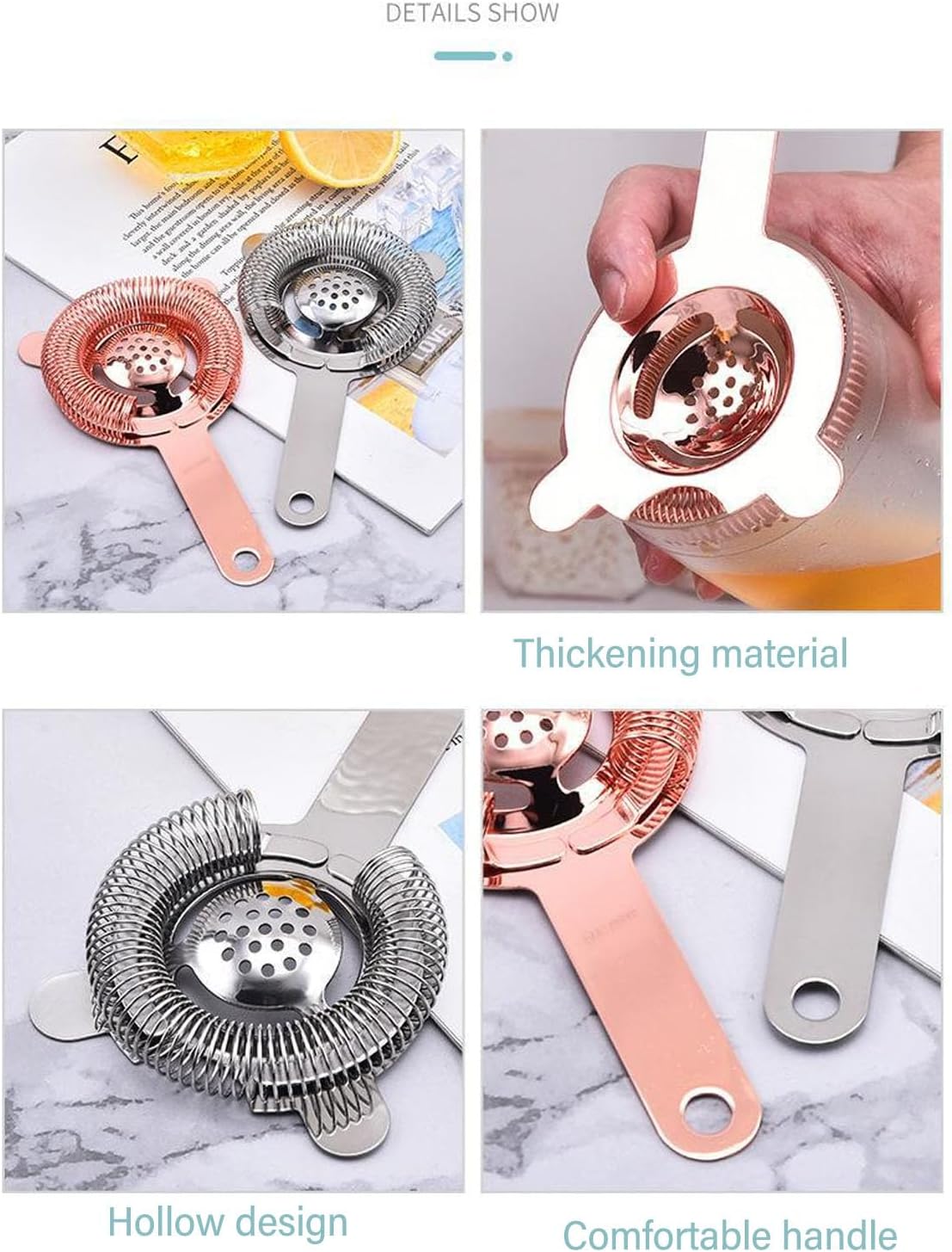 RYTTGOP 304 Stainless Steel Cocktail Strainer Rose Gold