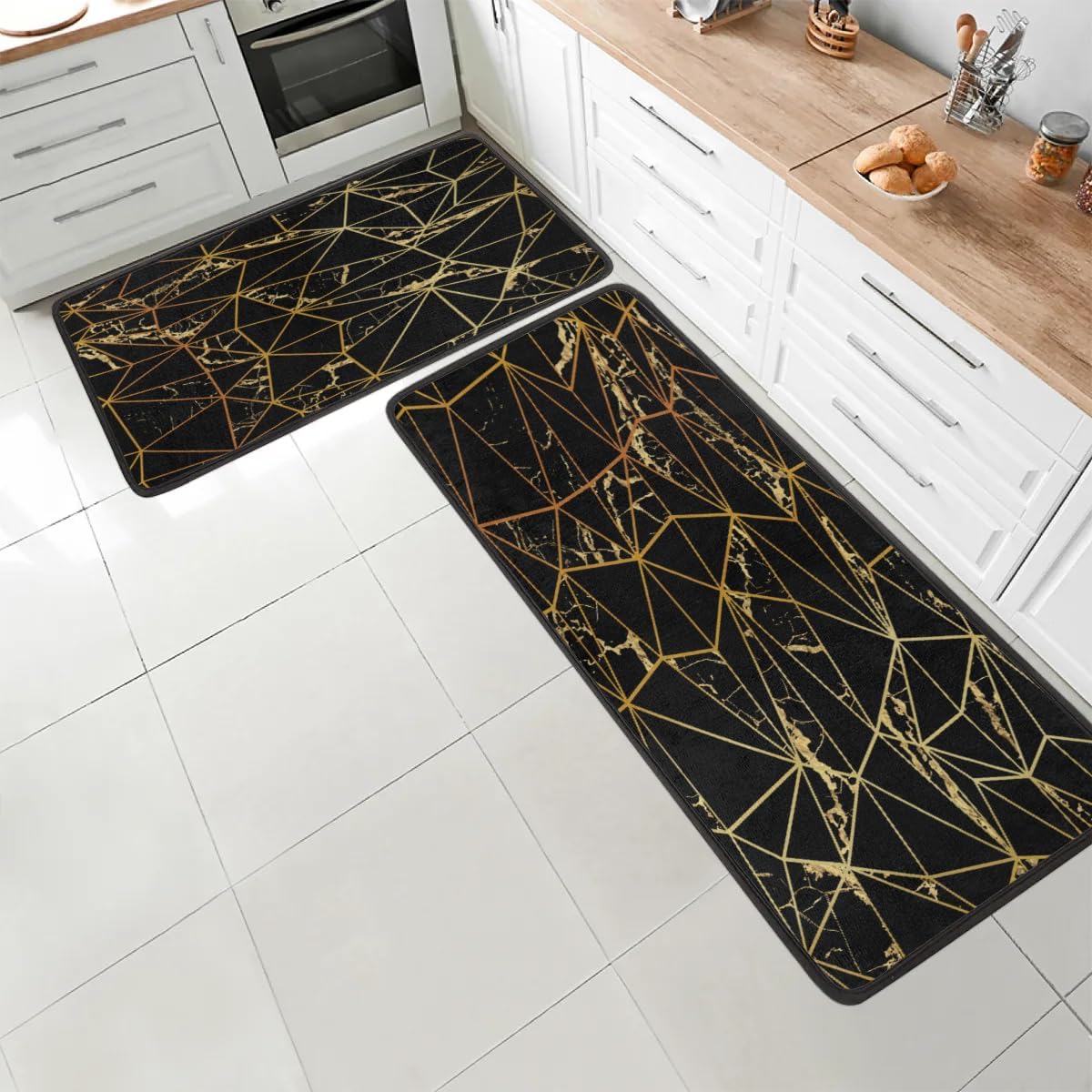 Marble Gird Pattern Kitchen Rugs Set of 2 - 17x29 17x47 inch