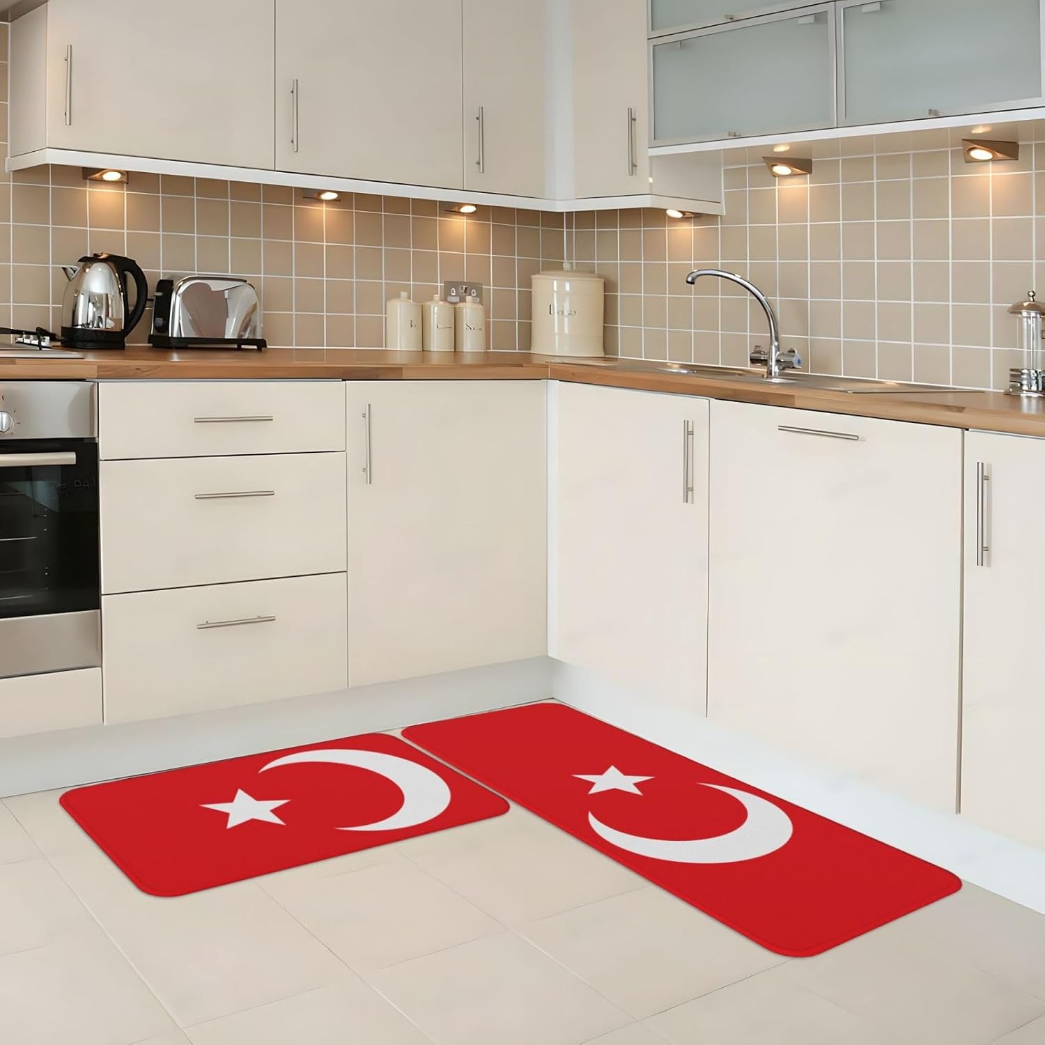 Flag of Turkey Kitchen Mat 2 Sizes Waterproof Non-Slip Rugs