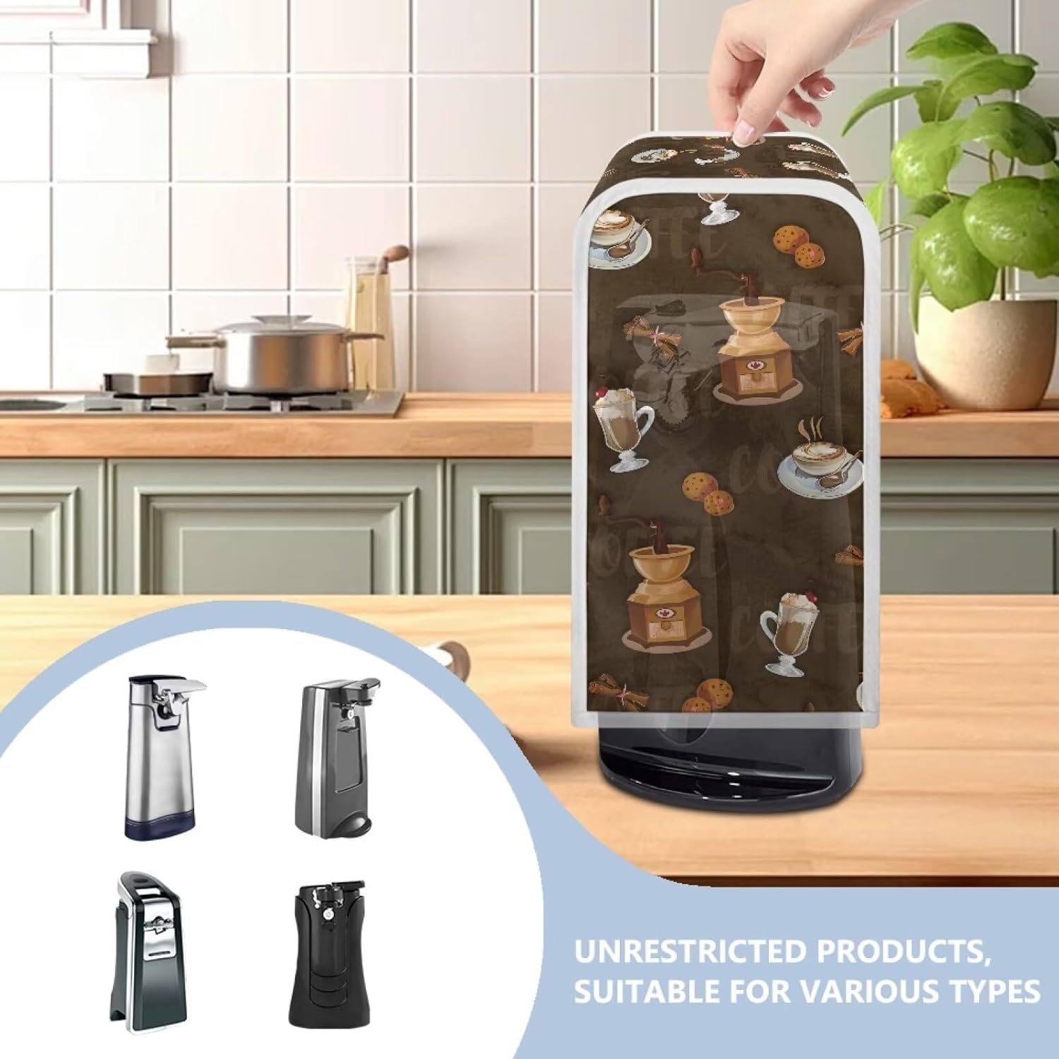 Coffee-Themed Stain-Resistant Dust Cover for Electric Can Openers