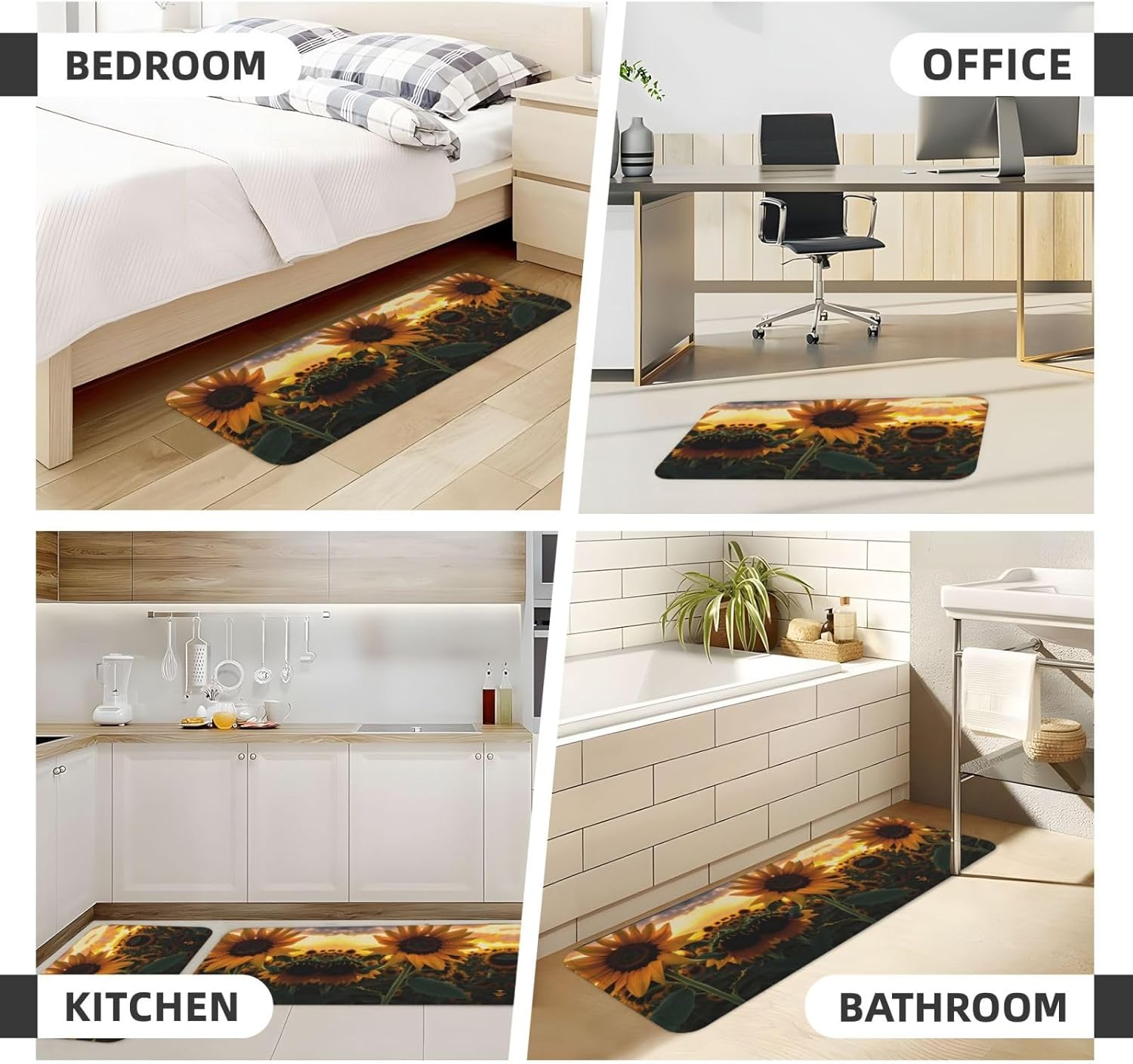 JxWCherFarm Sunflower Kitchen Mats Set of 2 Non-Slip Waterproof 17x4717x29