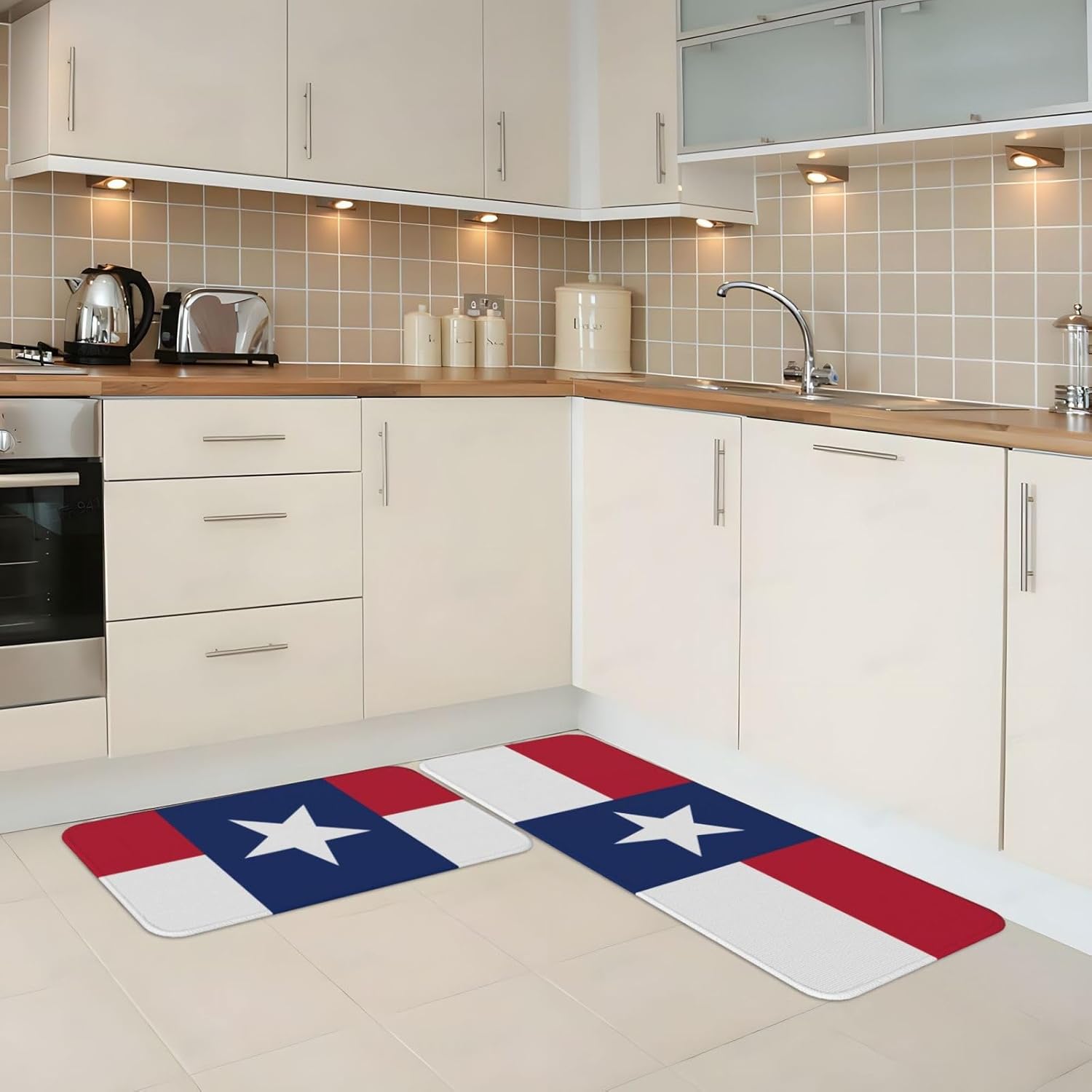 Vivid Flag of Texas Kitchen Mats