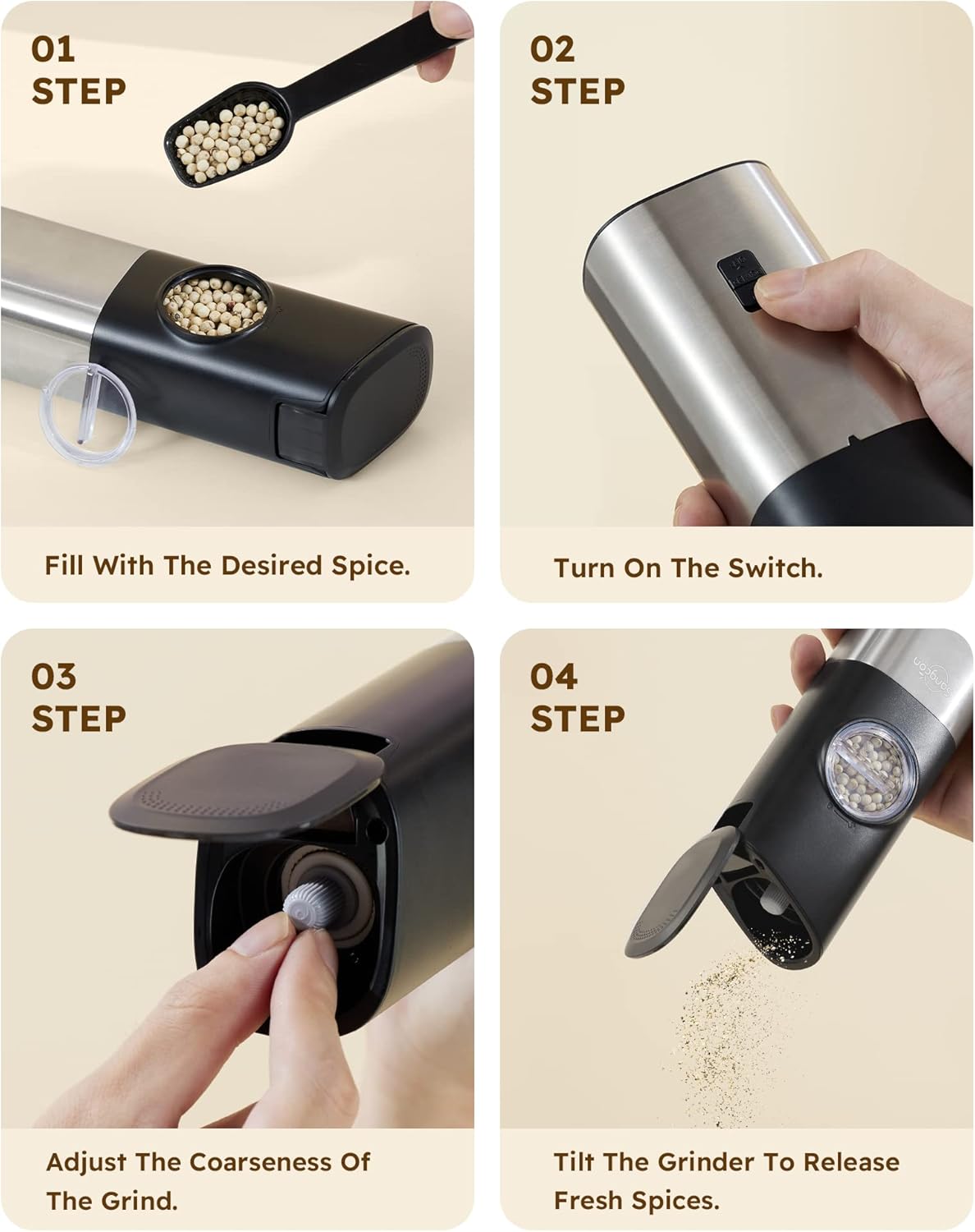 Gravity Electric Salt and Pepper grinder Set with USB Rechargeable Function