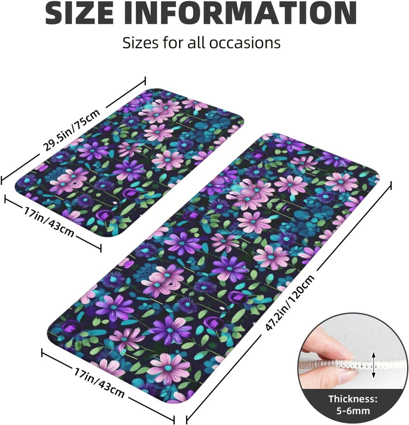 Purple Camellia Kitchen Floor Mat Set