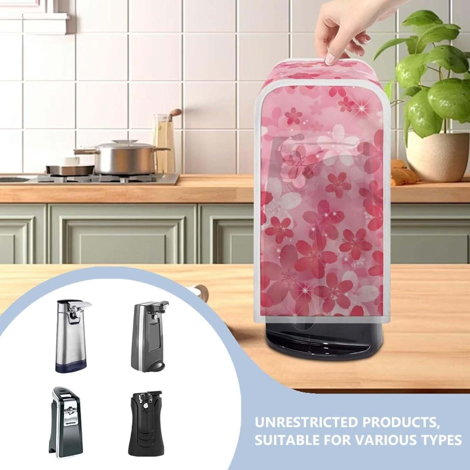 Skip the Spill Pink Floral Can Opener Cover by Mintulipy