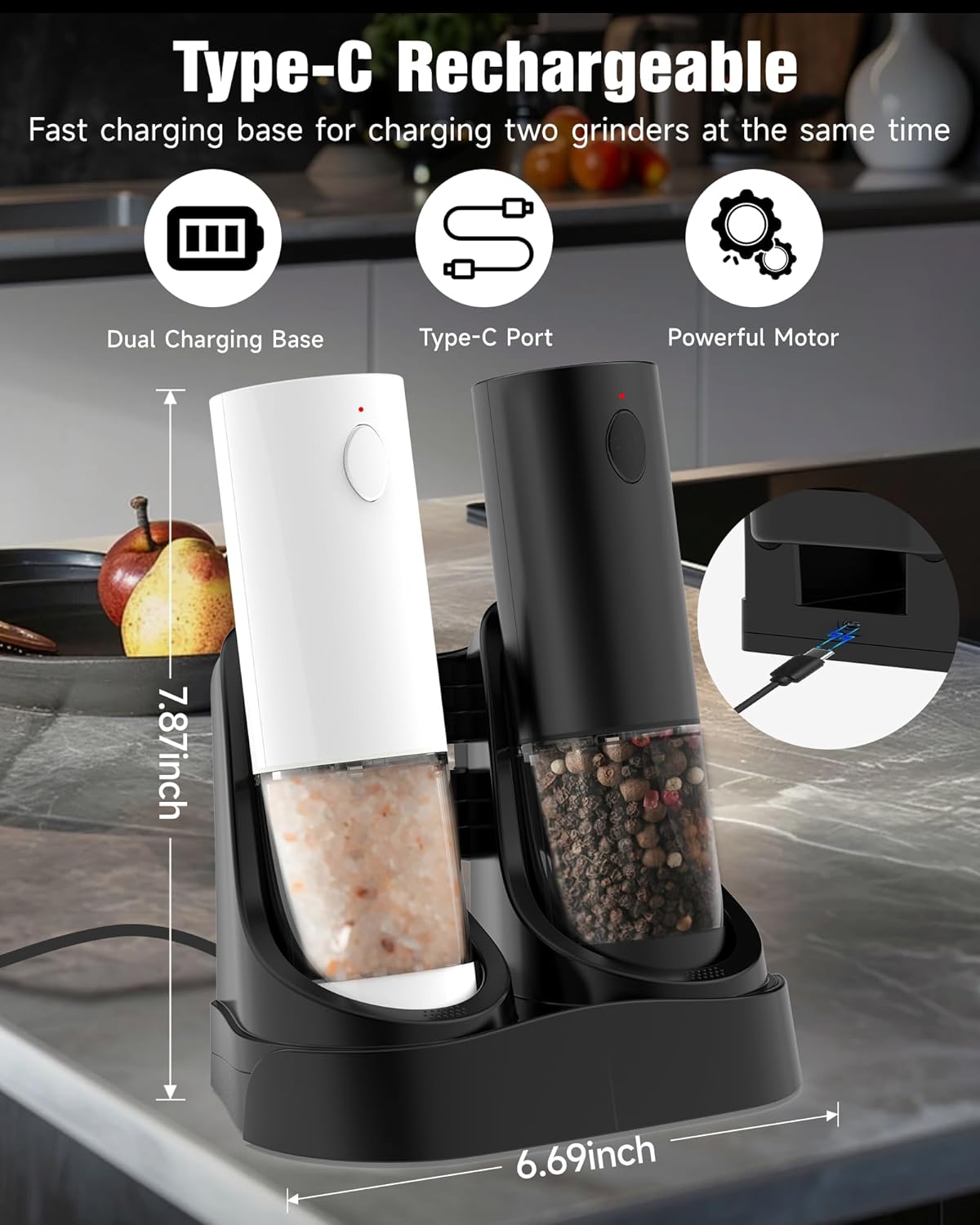 Rechargeable Salt Pepper Mill Set