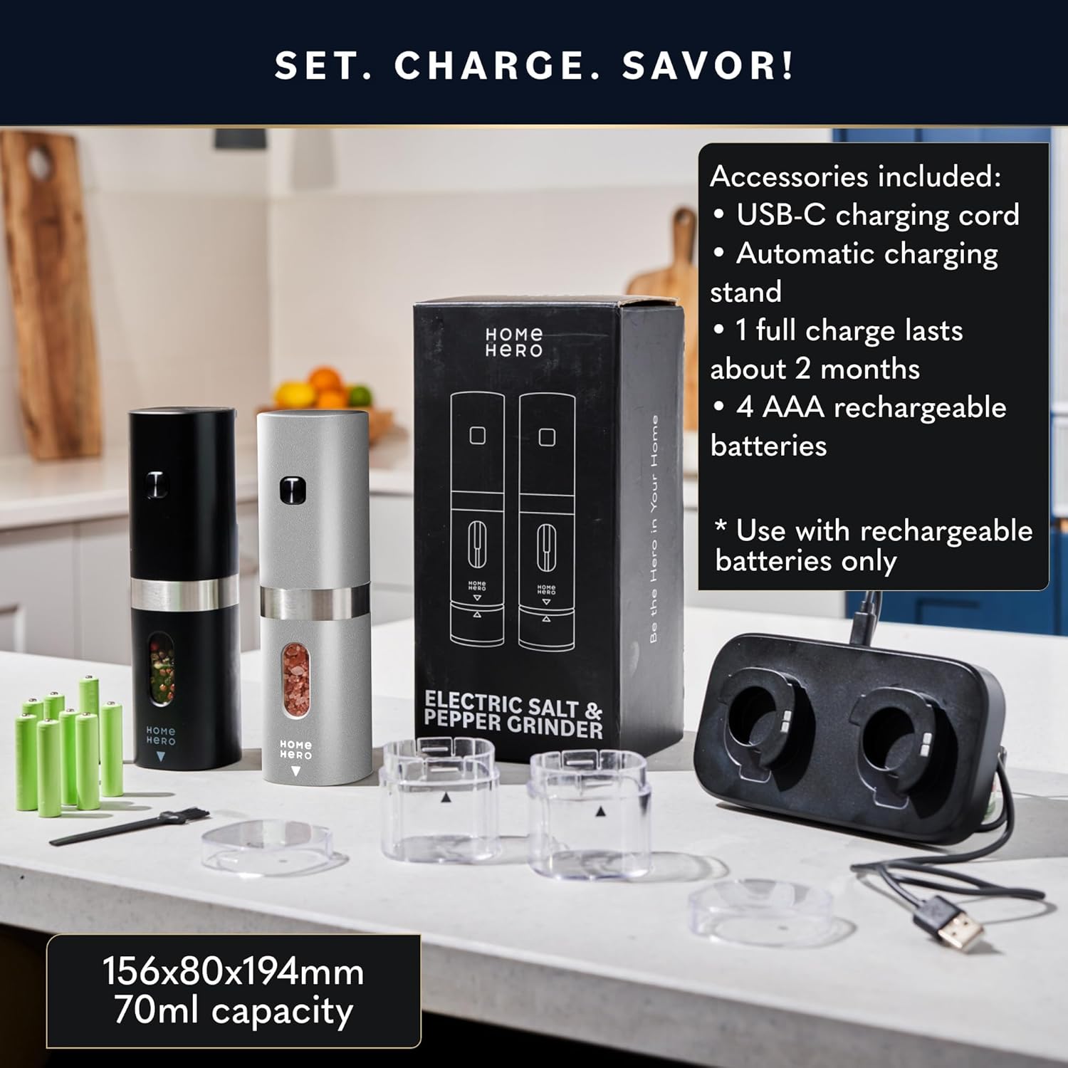 Home Hero Electric Salt and Pepper Grinder Set