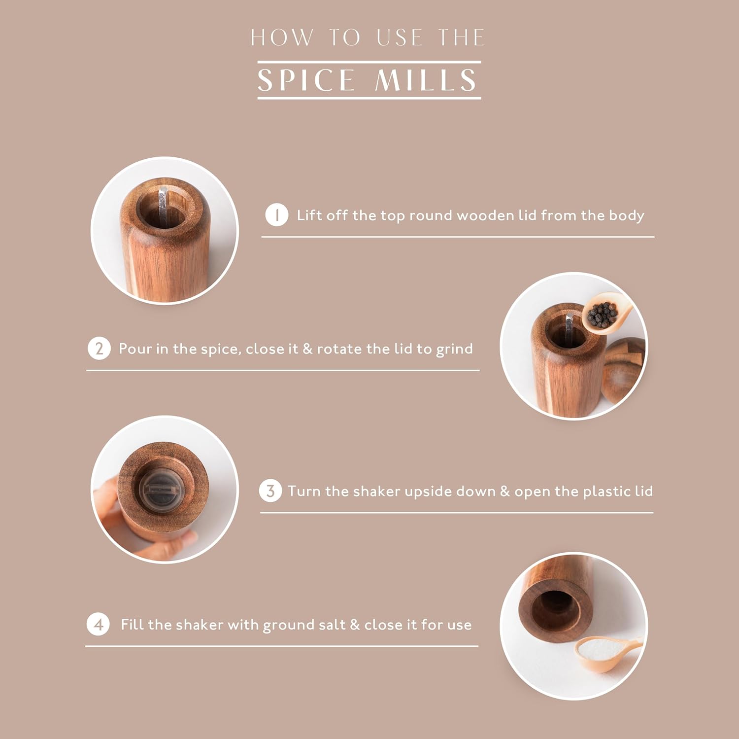 Simple Modern Acacia Wood Manual Refillable Salt Pepper Set