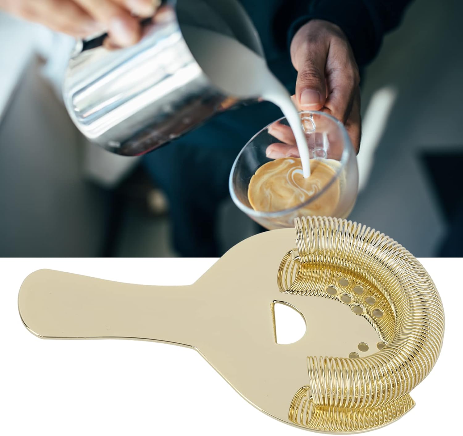 Noonedibs Stainless Steel Cocktail Strainer Professional Design Gold