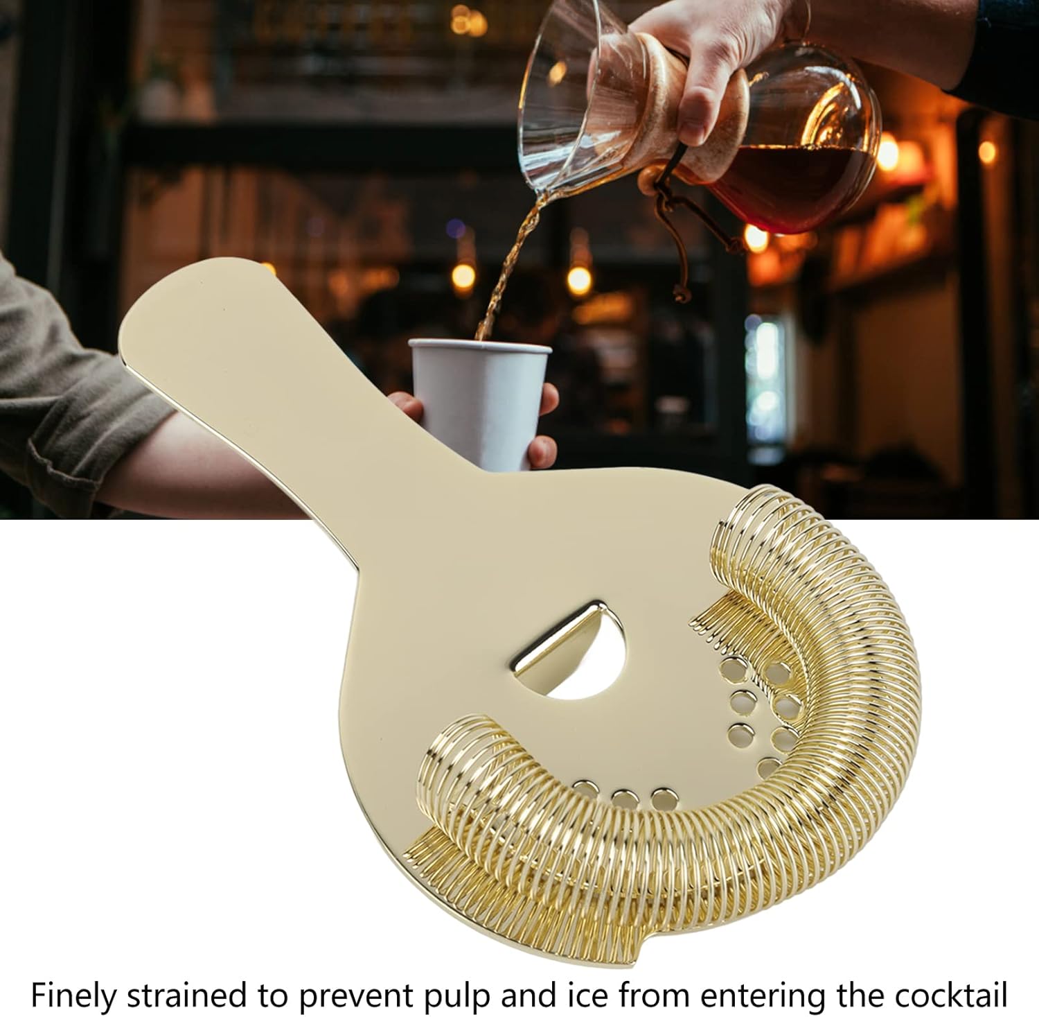Noonedibs Stainless Steel Cocktail Strainer Professional Design Gold