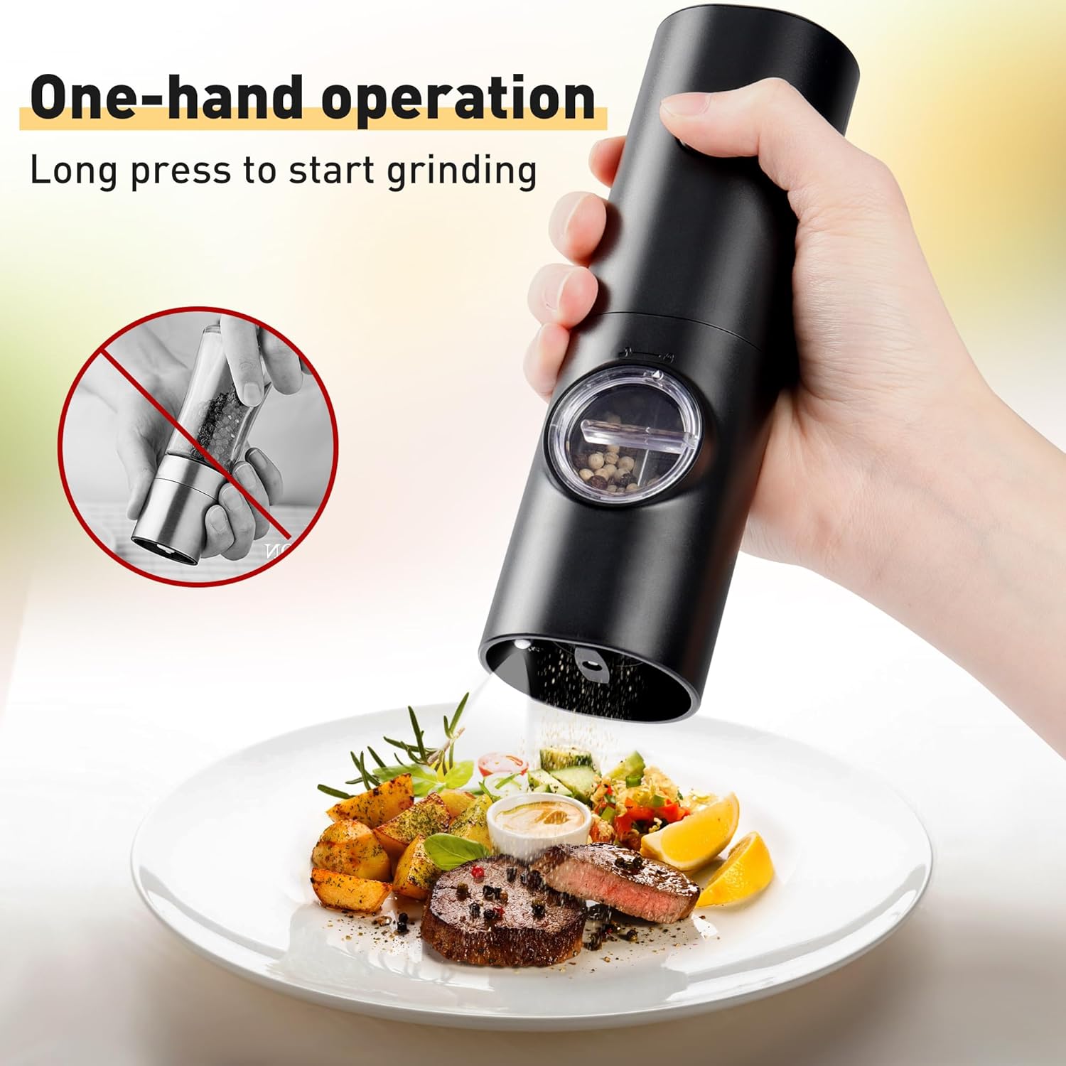 Gulex Electric Salt and Pepper Grinder Set Automatic Ceramic Mill Set