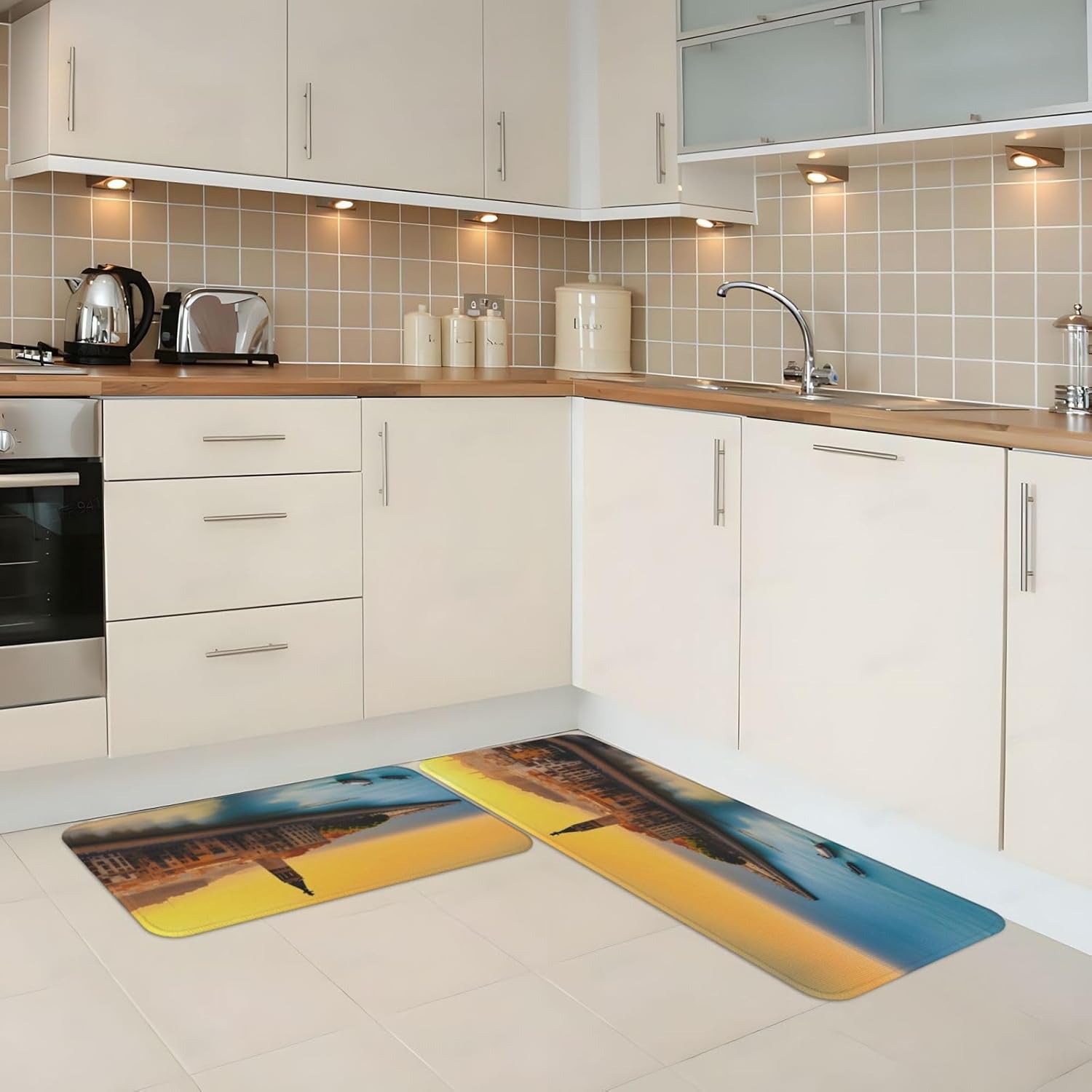Sunset in Barcelona Kitchen Floor Mats Set of 2