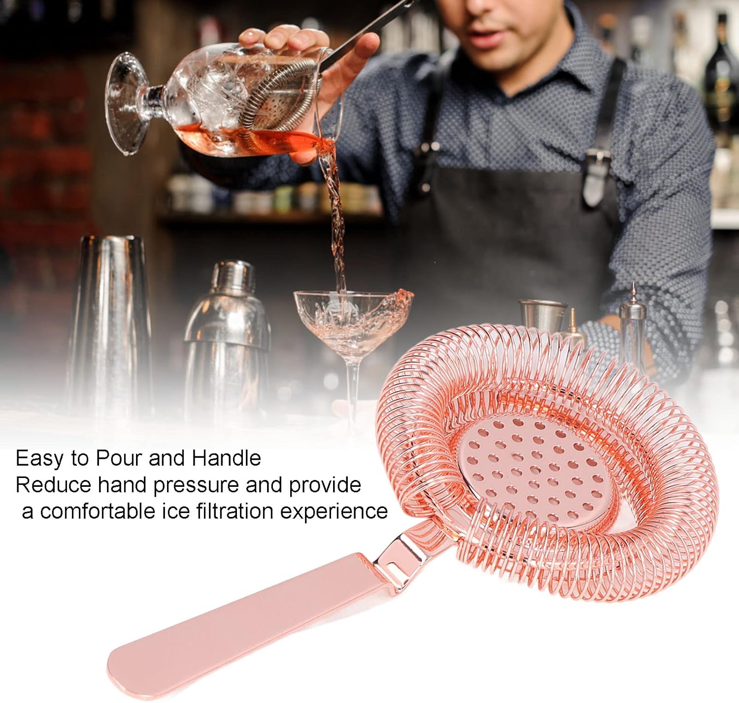 Professional Stella Steel Cocktail Strainer for Bartending Rose Gold