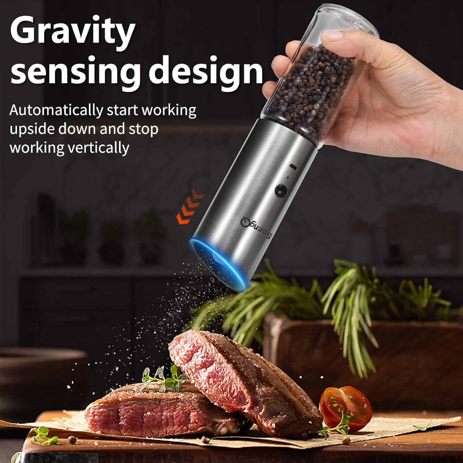 Electric Salt and Pepper Grinder Set with Adjustable Grinders