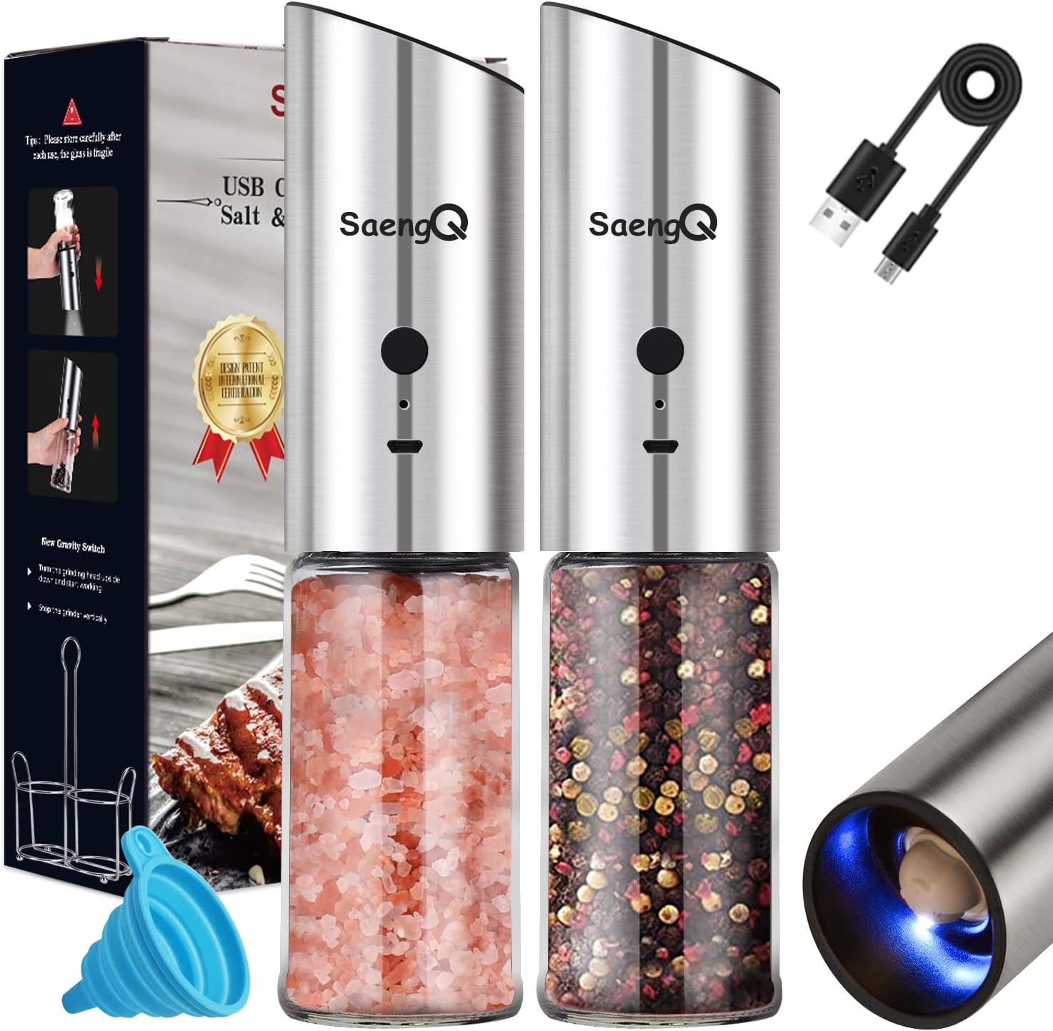 Electric Salt and Pepper Grinder Set with Adjustable Grinders