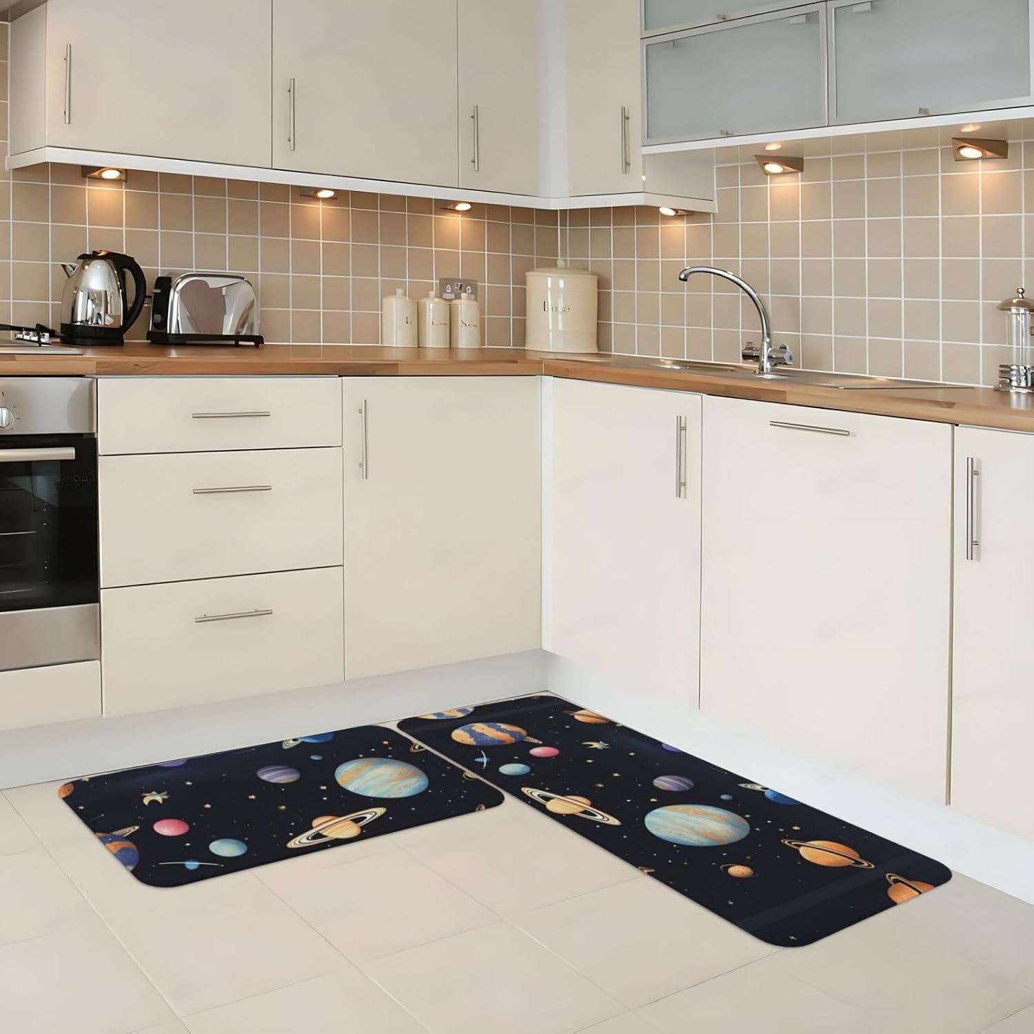 COMFORT Kitchen Floor Mat - Saturn Jupiter Earth Print