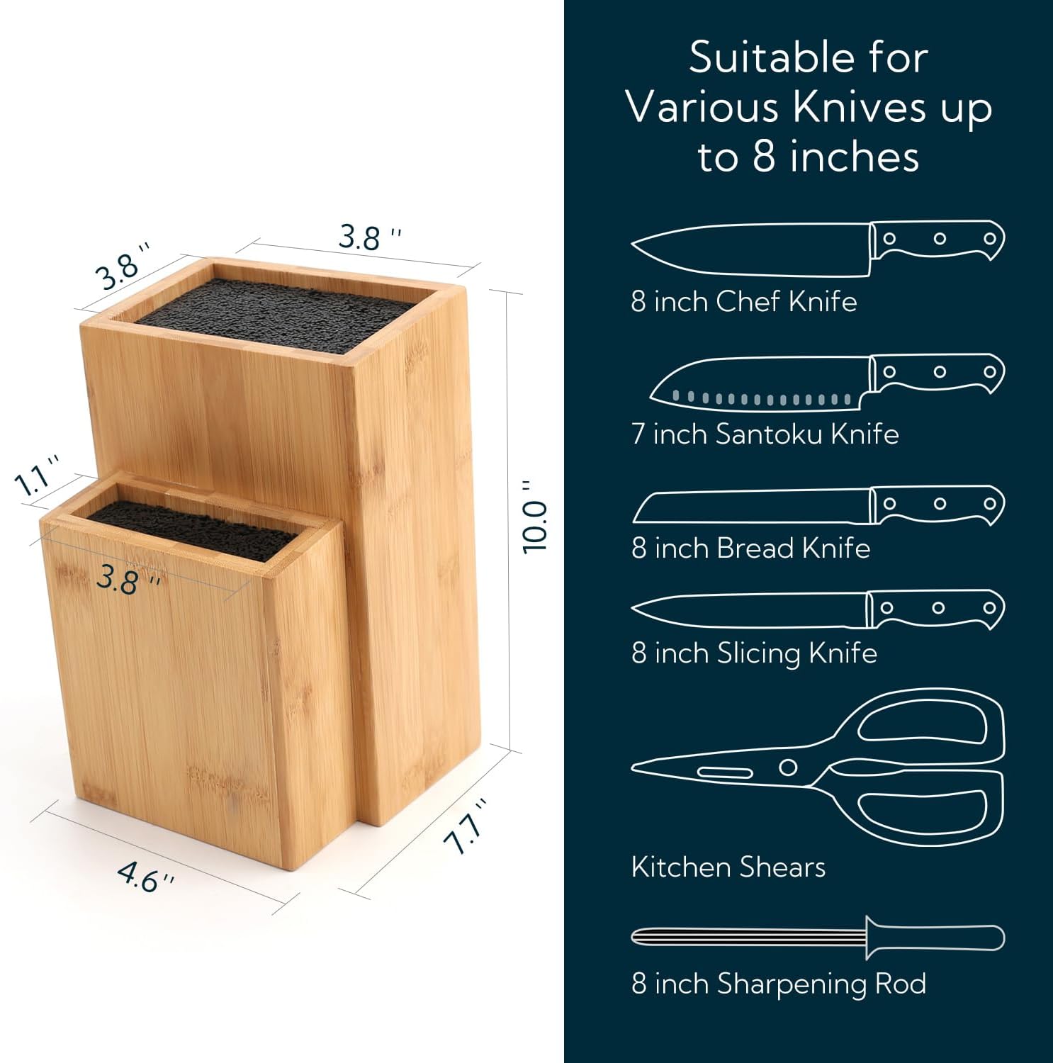 Bamboo Universal Knife Block with Detachable Bristles for Safe Storage