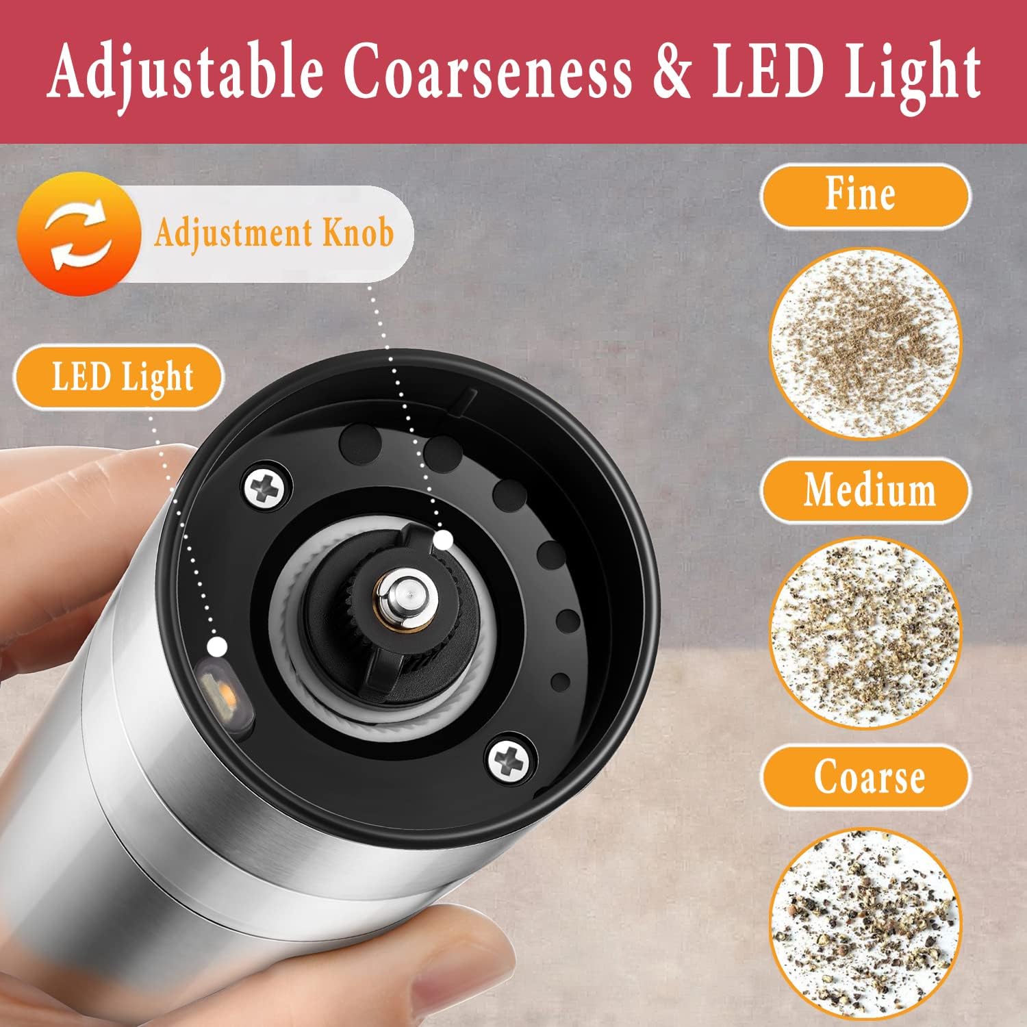 Premium Electric Salt Pepper Grinder Set - USB Rechargeable Durable
