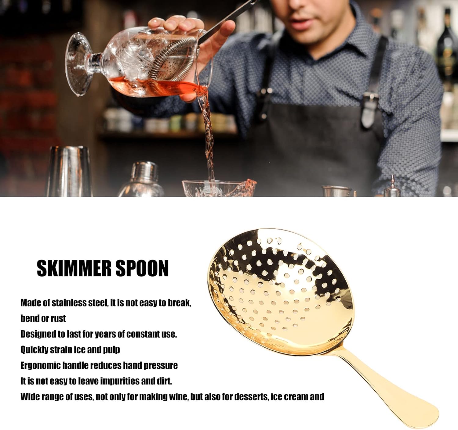 Stainless Steel Julep Strainer Ergonomic Handle for Home Commercial Use