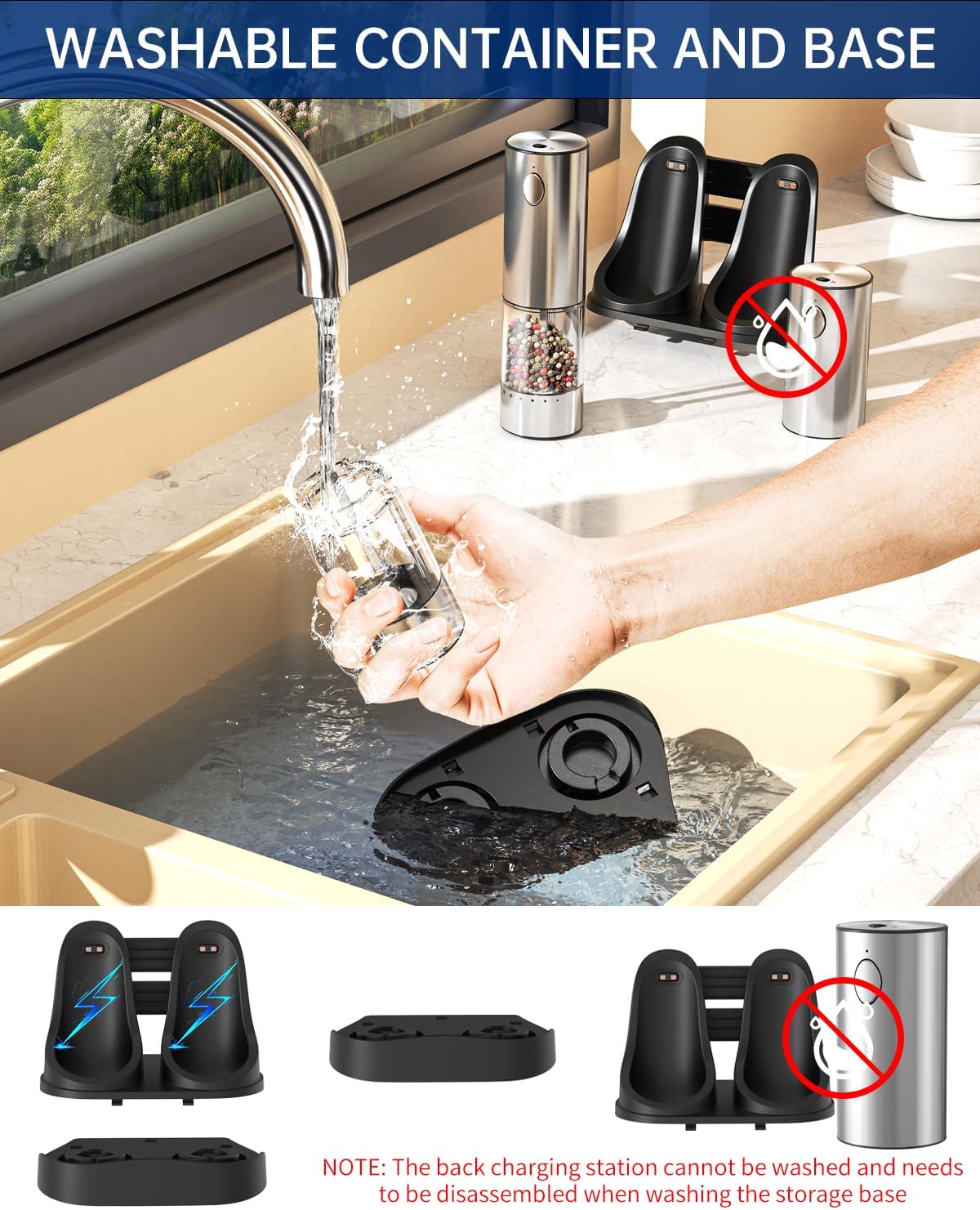 Electric Salt Pepper Grinder Set with 2-Speed LED Light Rechargeable Hygienic