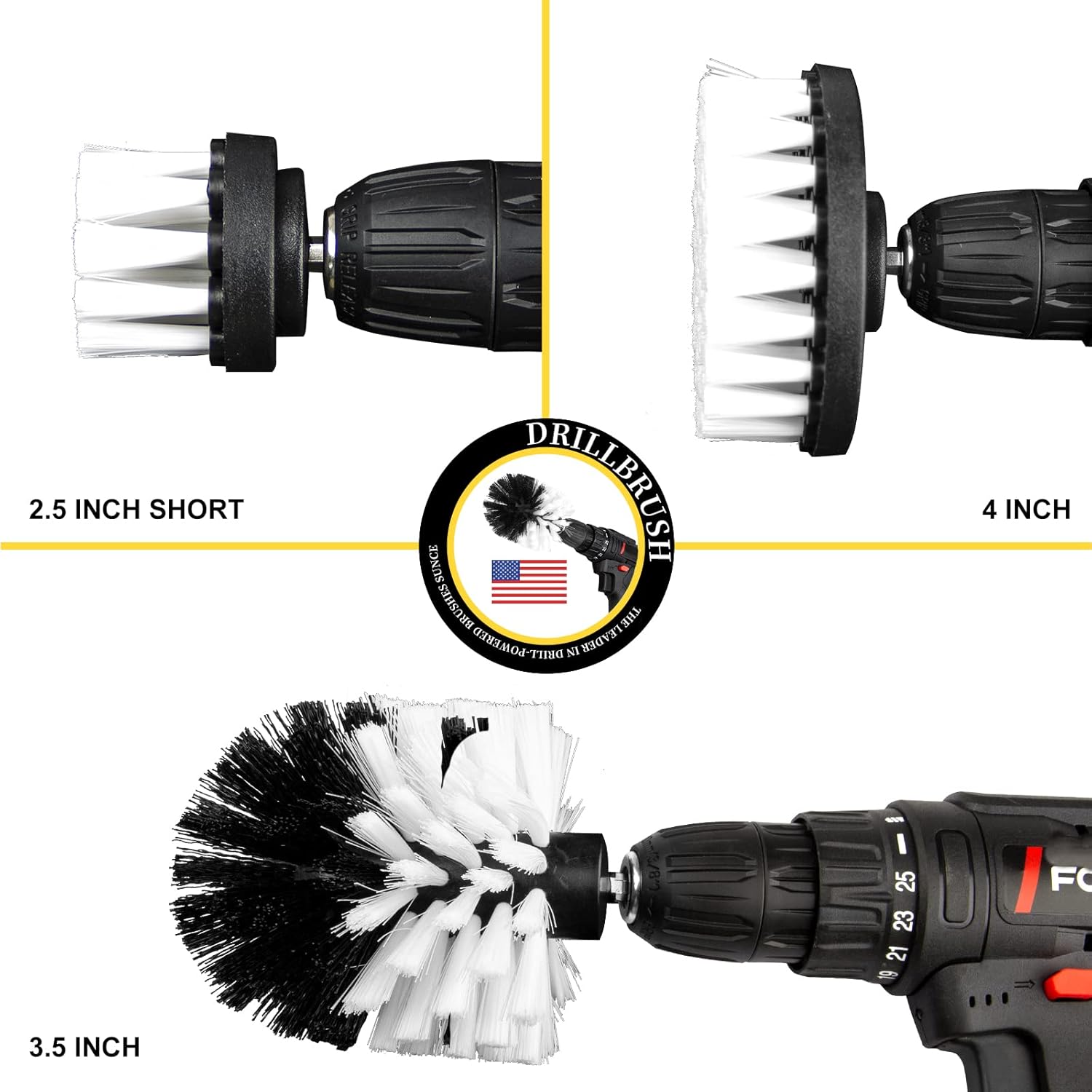 3-Piece Drill Brush Attachment Set White for Batrooms and Kitchens