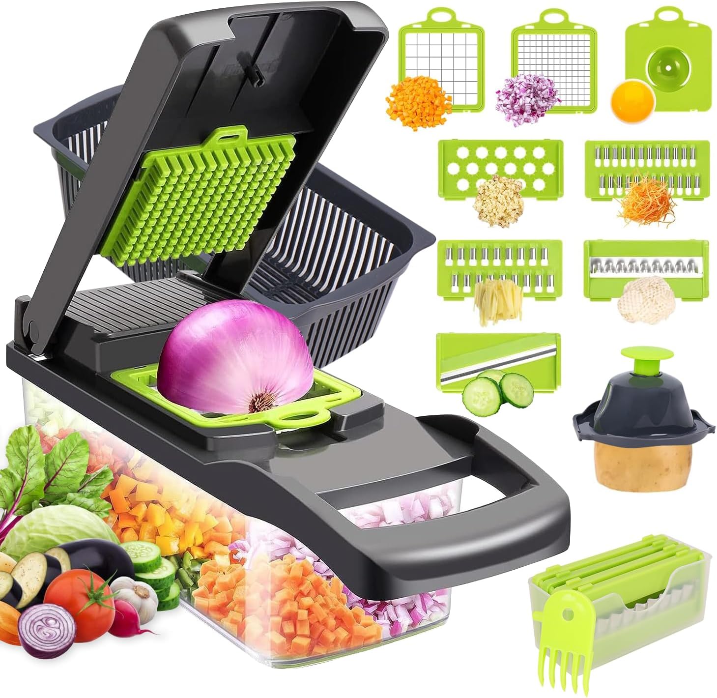 Zividodo 13-in-1 Vegetable Chopper with 8 Blades Stainless Steel