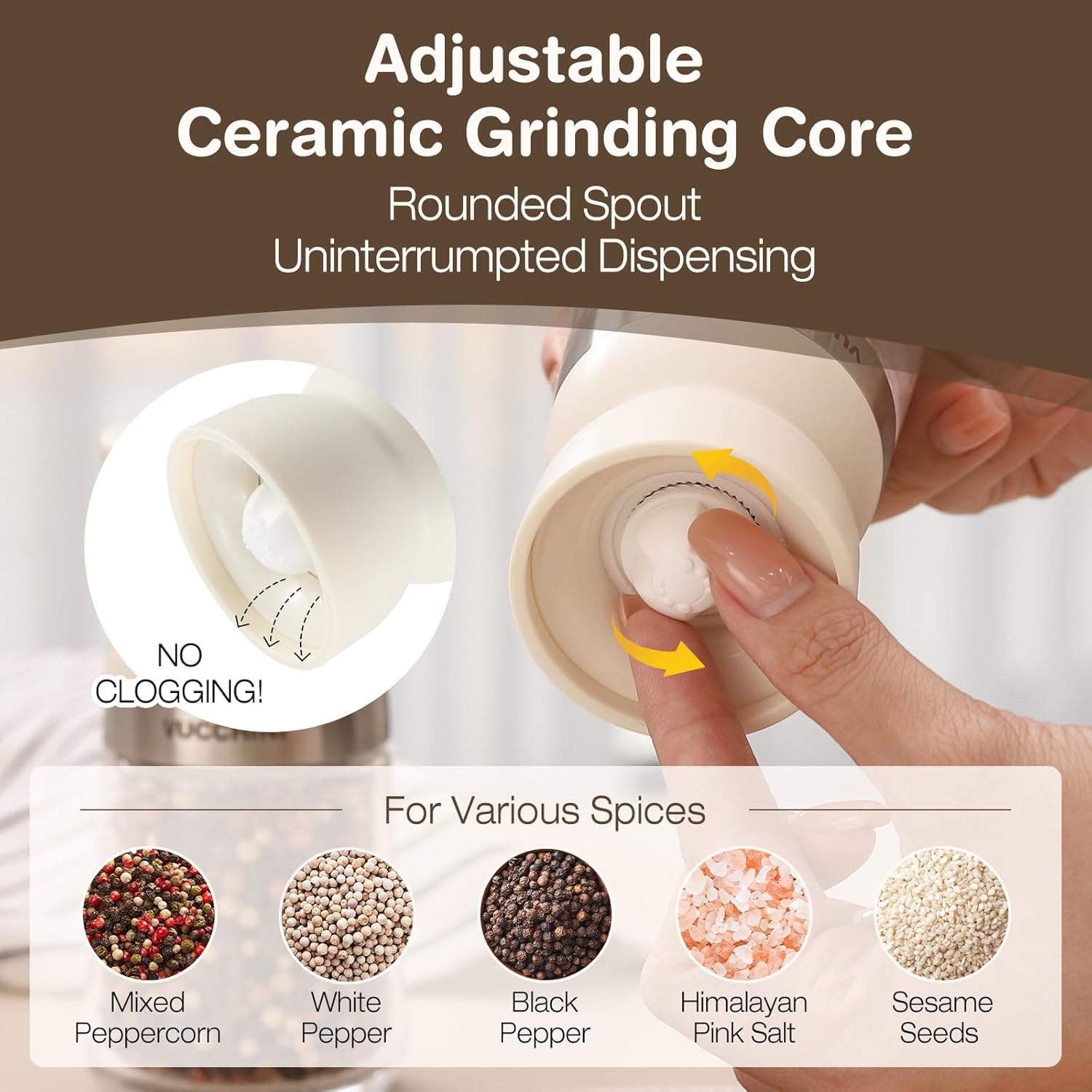 VUCCHINI Salt Pepper Grinder Set - Adjustable Coarseness