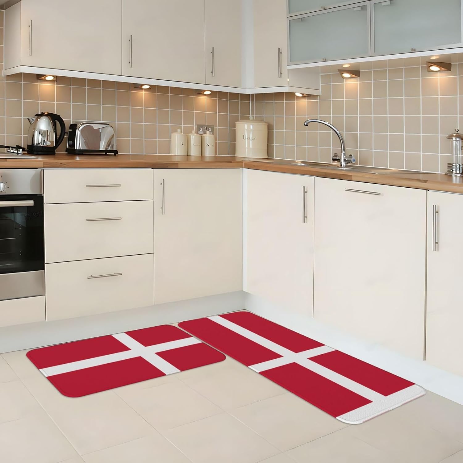 Danish Flag Non-Slip Kitchen Rugs