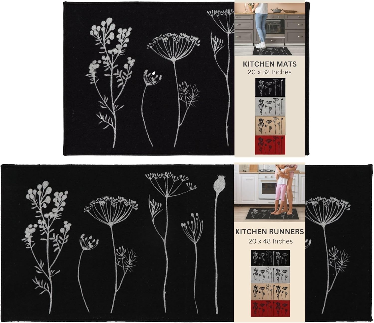 Set of Two Ewool Effect Kitchen Mat Runner 100 Polyamide Machine Washable BlackGray