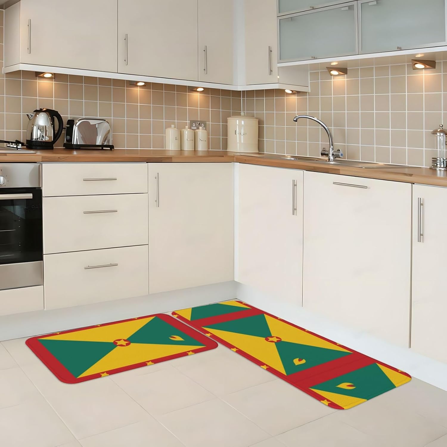 JxWCher Flag of Grenada Print Non-Slip Kitchen Rugs 2 Set