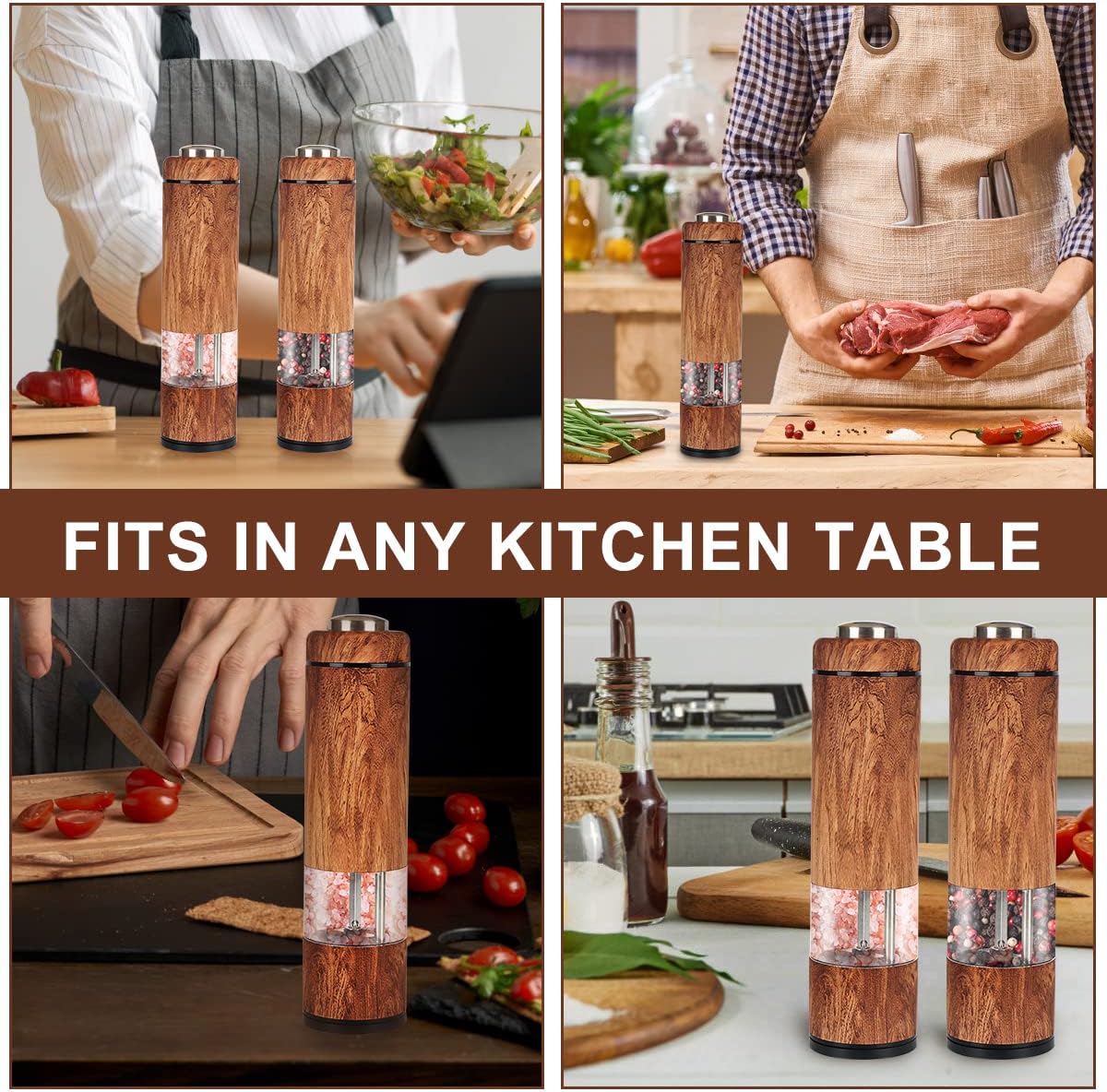 Spacefrog Rechargeable Salt Pepper Grinder Set One-Handed Adjustable LED-Lit Premium Design