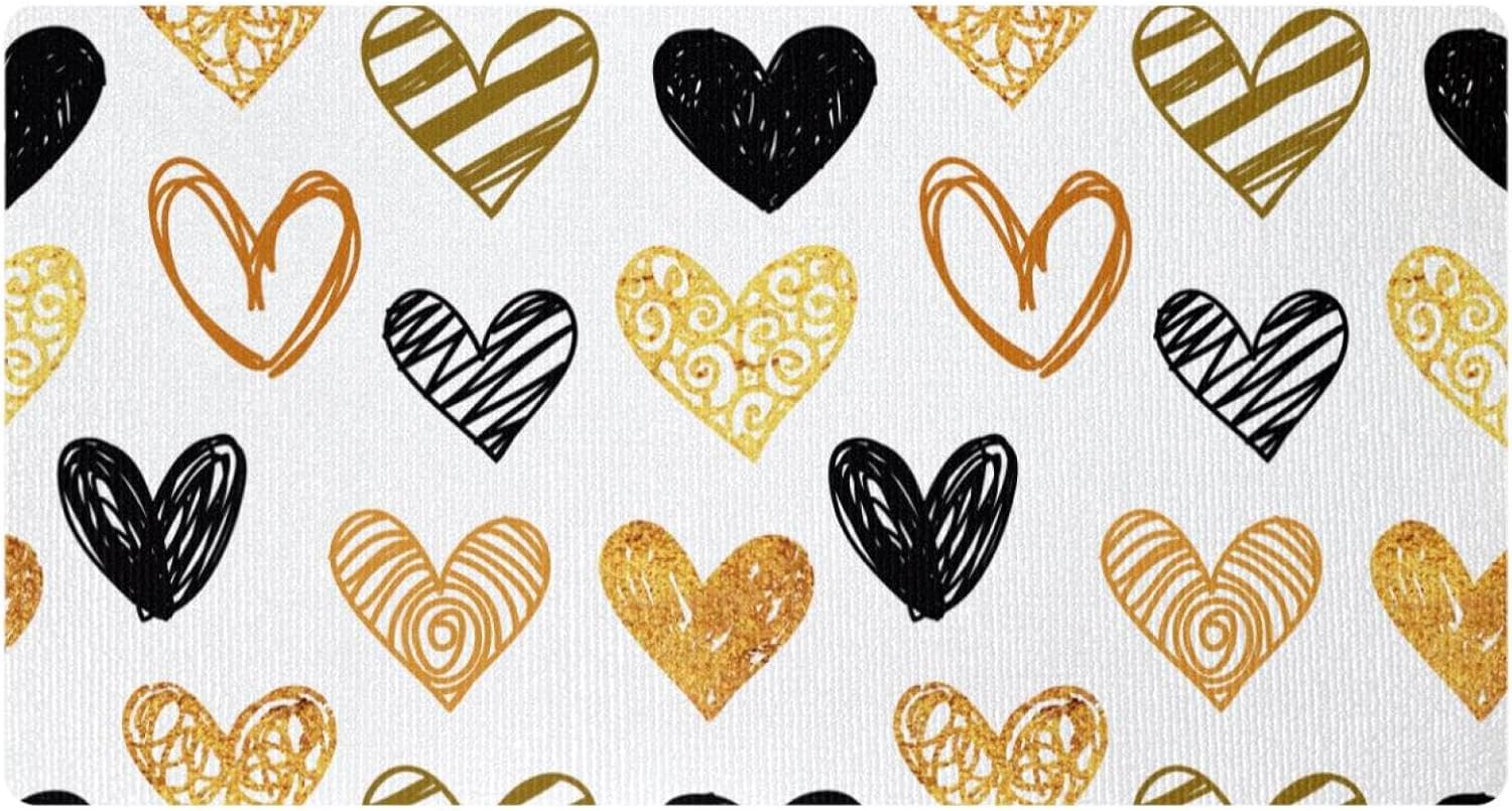 Sturdy Anti-Fatigue Kitchen Floor Mat Golden-Black Heart Design