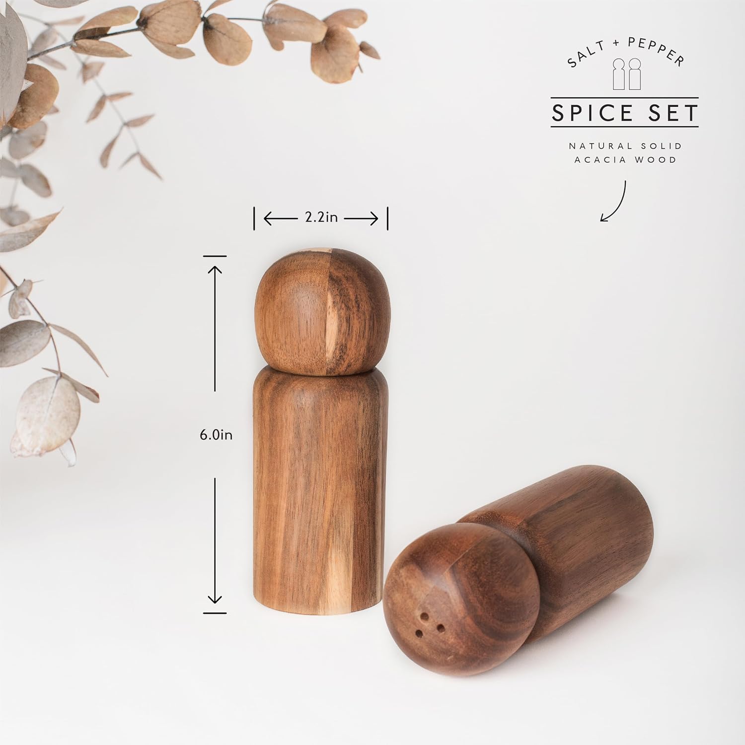 Simple Modern Acacia Wood Manual Refillable Salt Pepper Set
