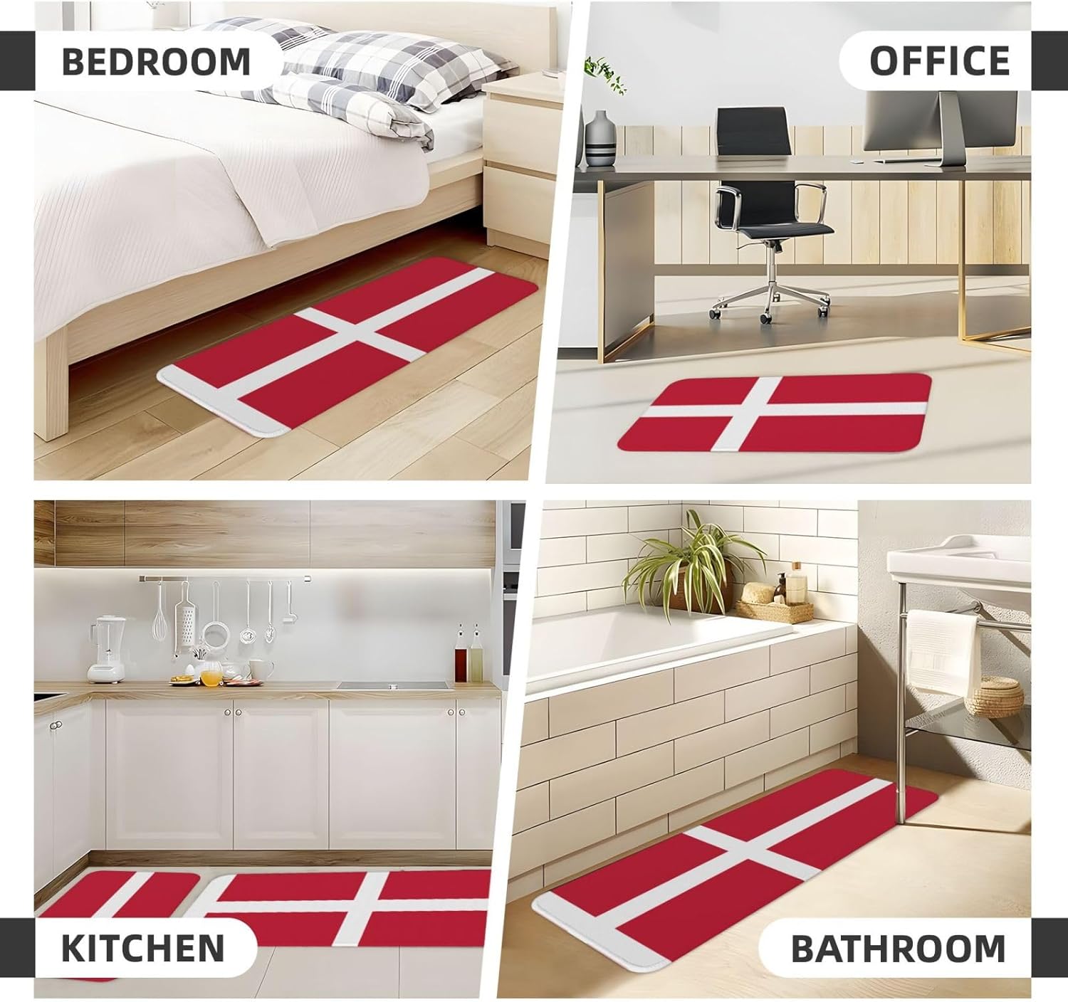 Danish Flag Non-Slip Kitchen Rugs