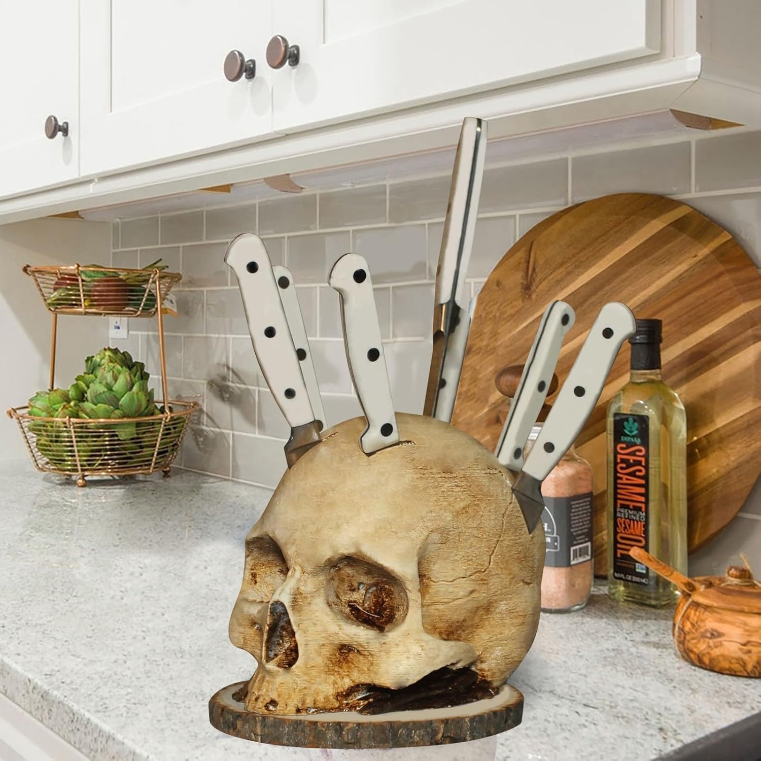Skull Knife Holder Halloween Decor Storage