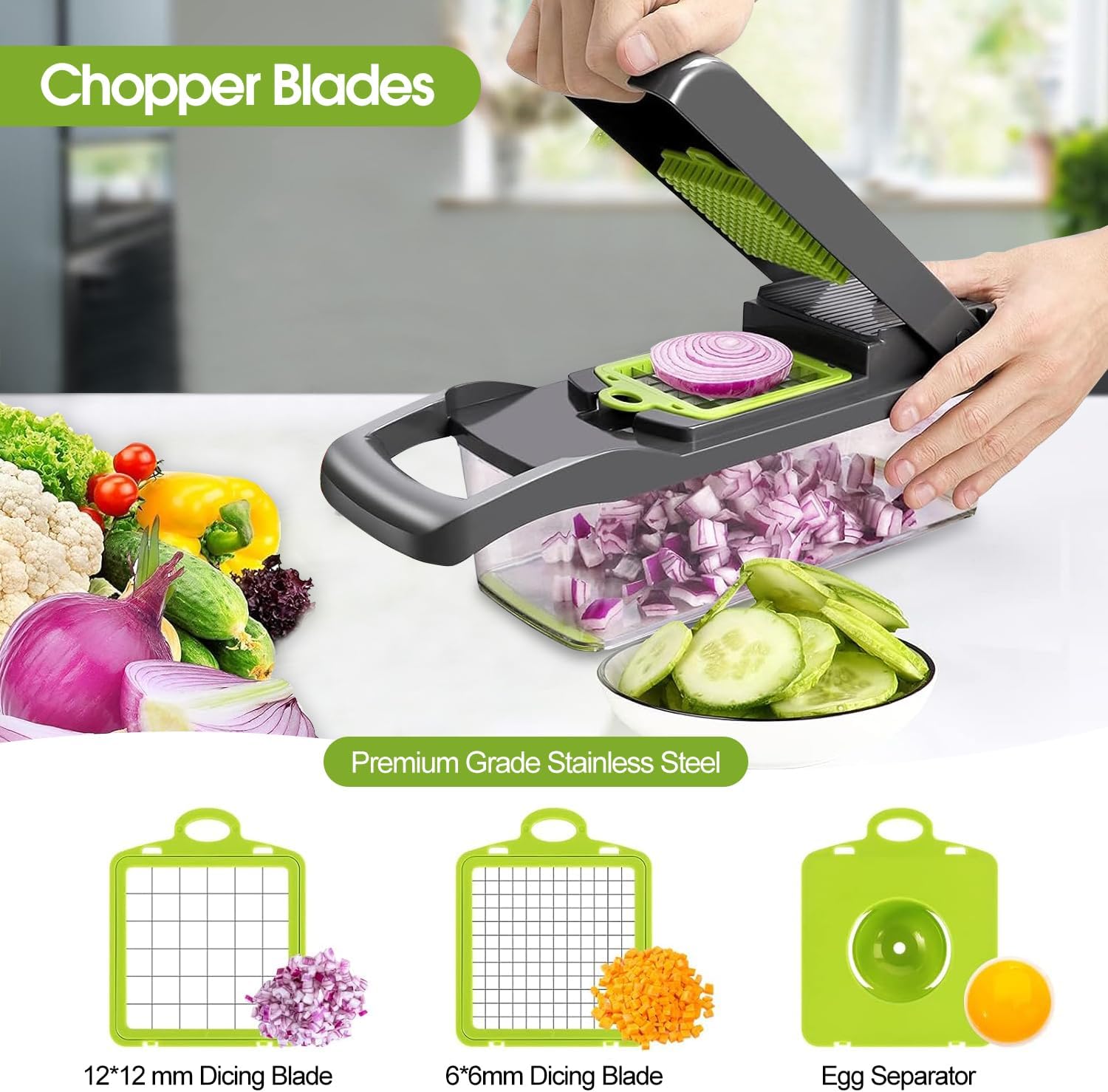 Zividodo 13-in-1 Vegetable Chopper with 8 Blades Stainless Steel