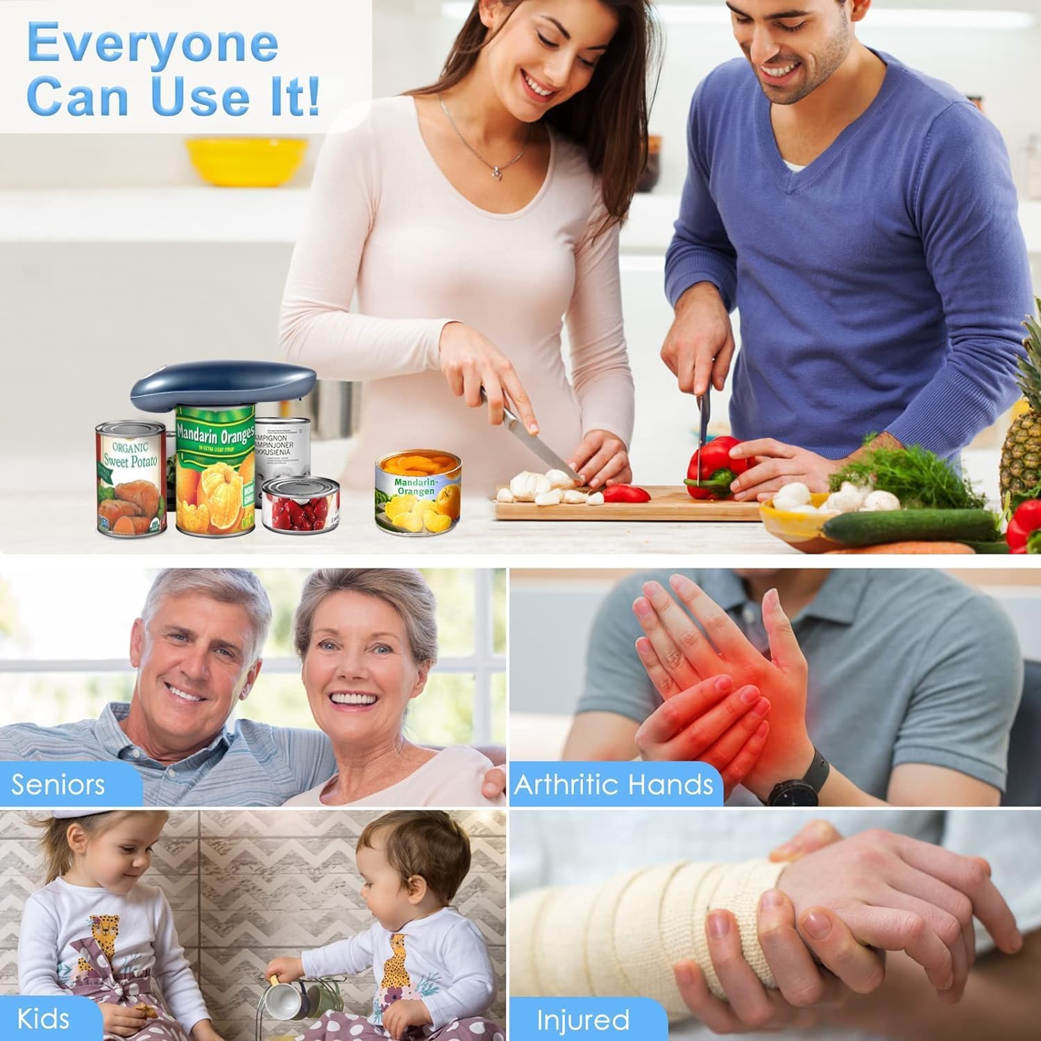 One-Touch Electric Can Opener Smooth Edge Best Gift for Seniors