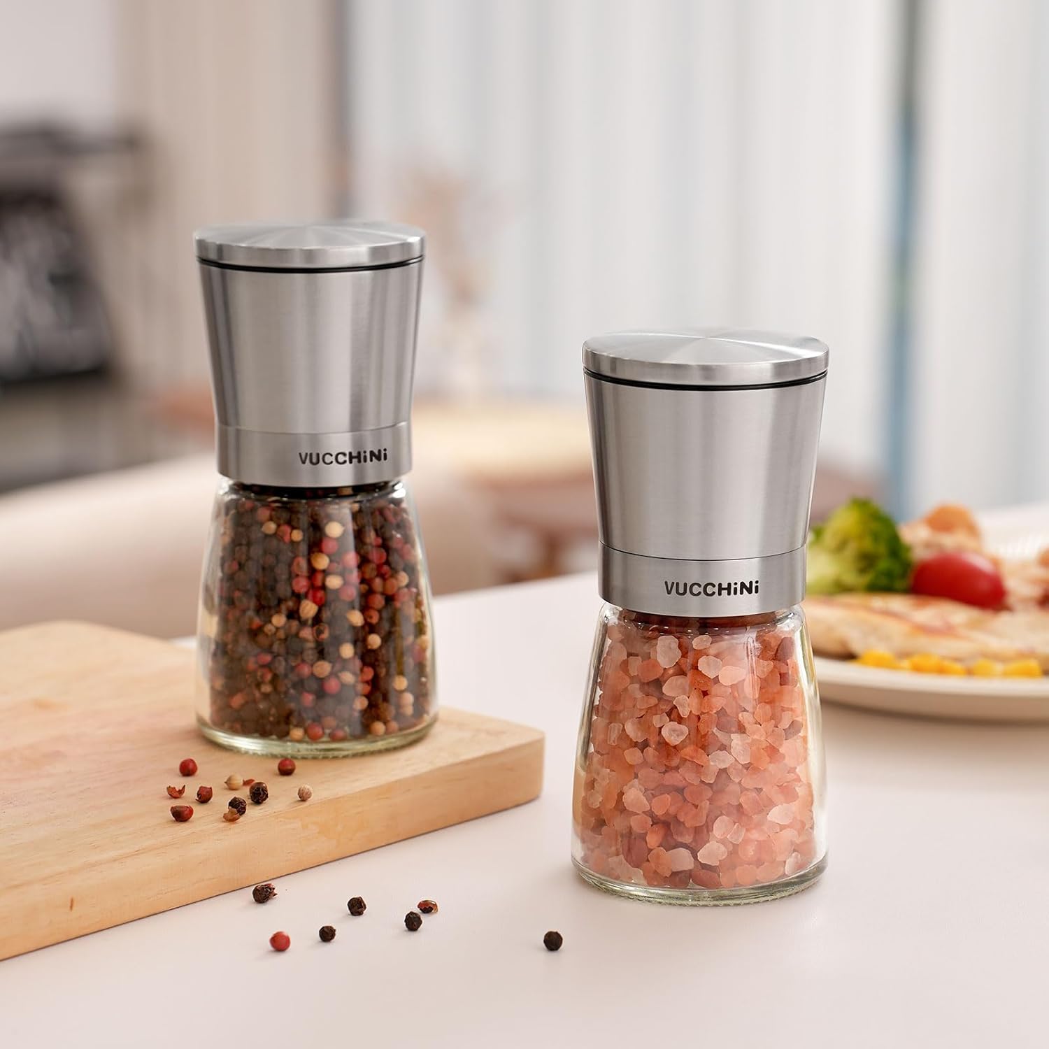 Adjustable Stainless Steel Salt Pepper Mill Set