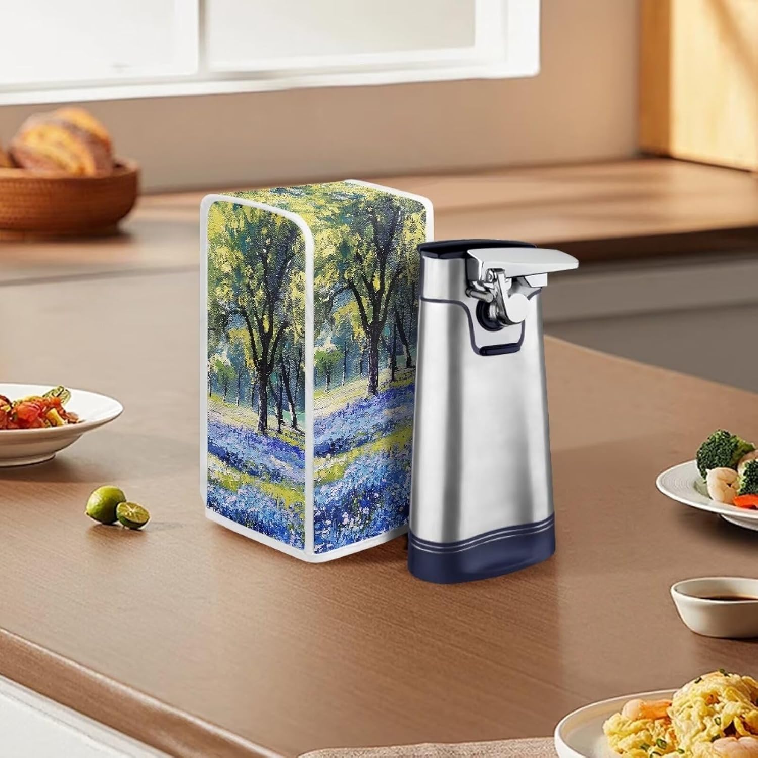 ZOUTAIRONG Blue Flower Park Can Opener Cover - Durable and Waterproof
