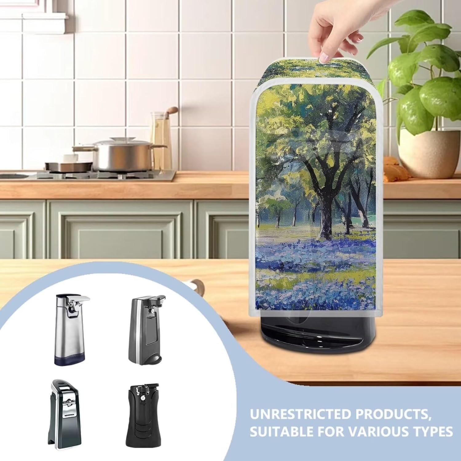 ZOUTAIRONG Blue Flower Park Can Opener Cover - Durable and Waterproof