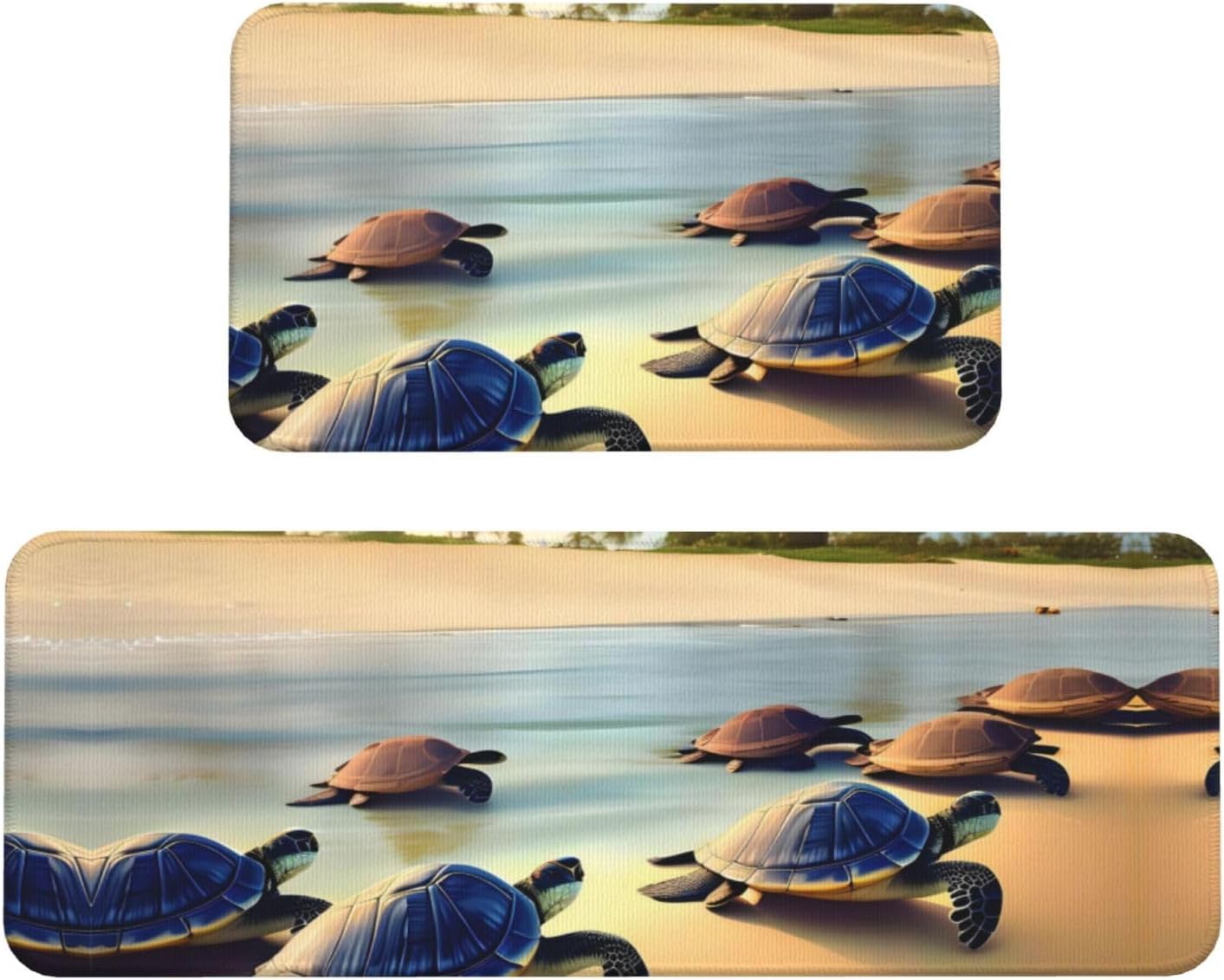 Turtles on the Beach Kitchen Mat - Durable Waterproof