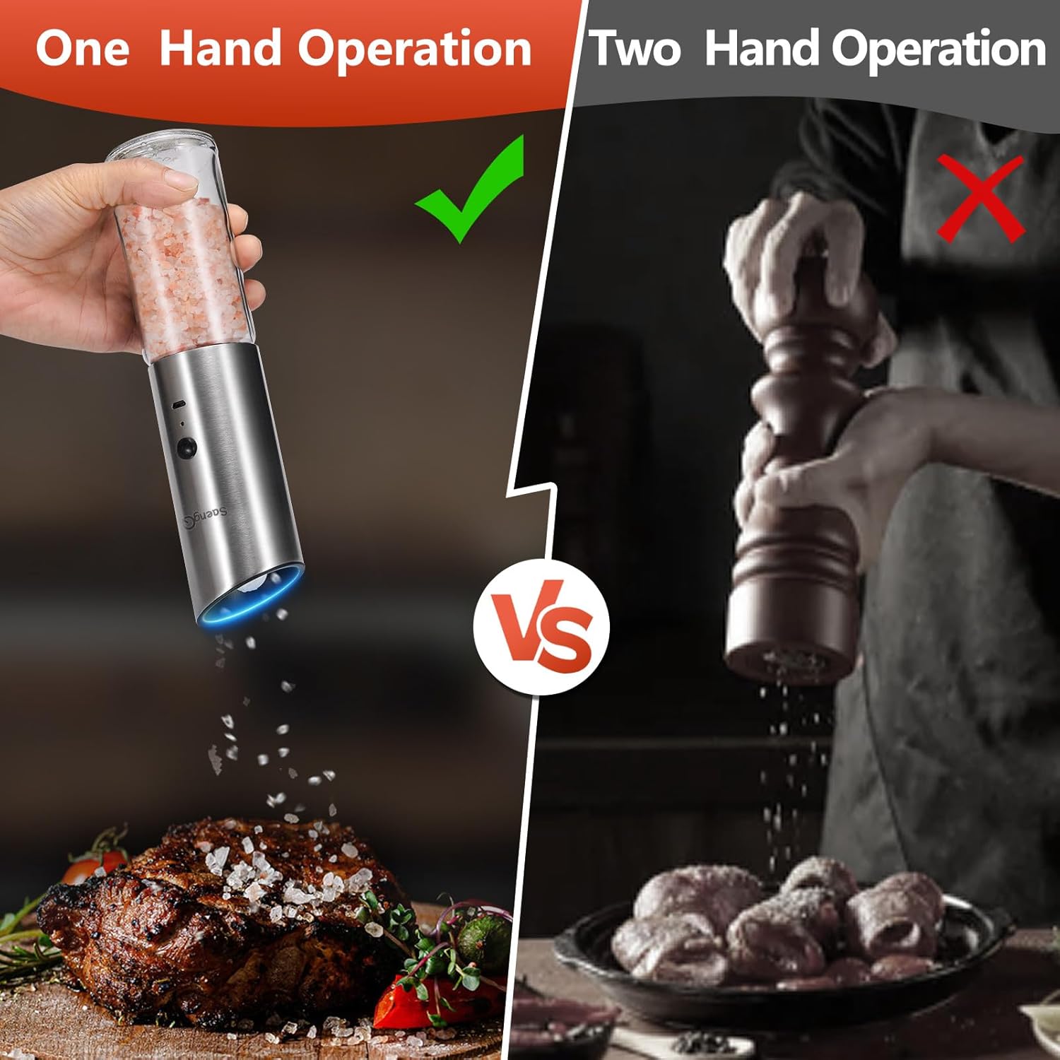 Electric Salt and Pepper Grinder Set with Adjustable Grinders