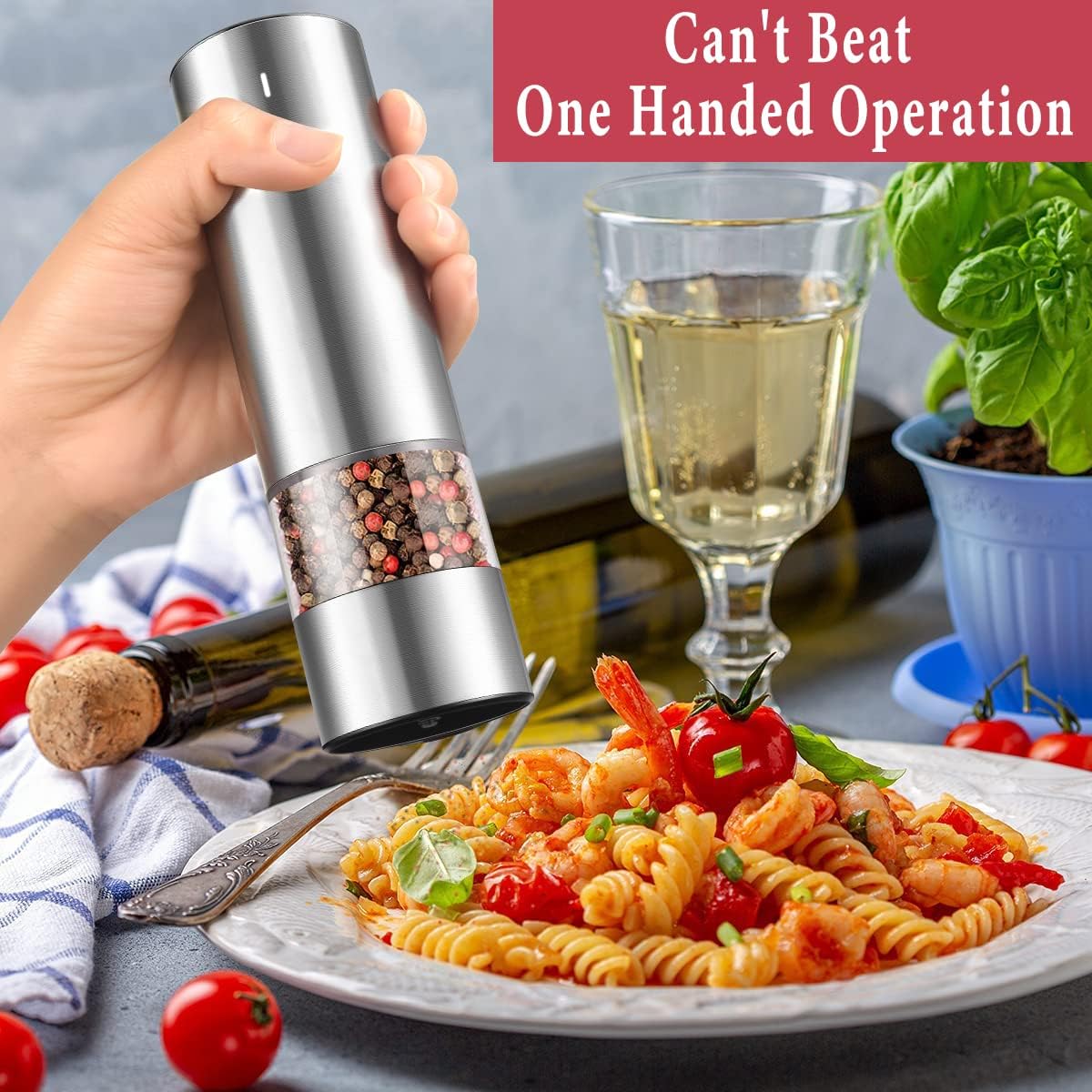 Premium Electric Salt Pepper Grinder Set - USB Rechargeable Durable
