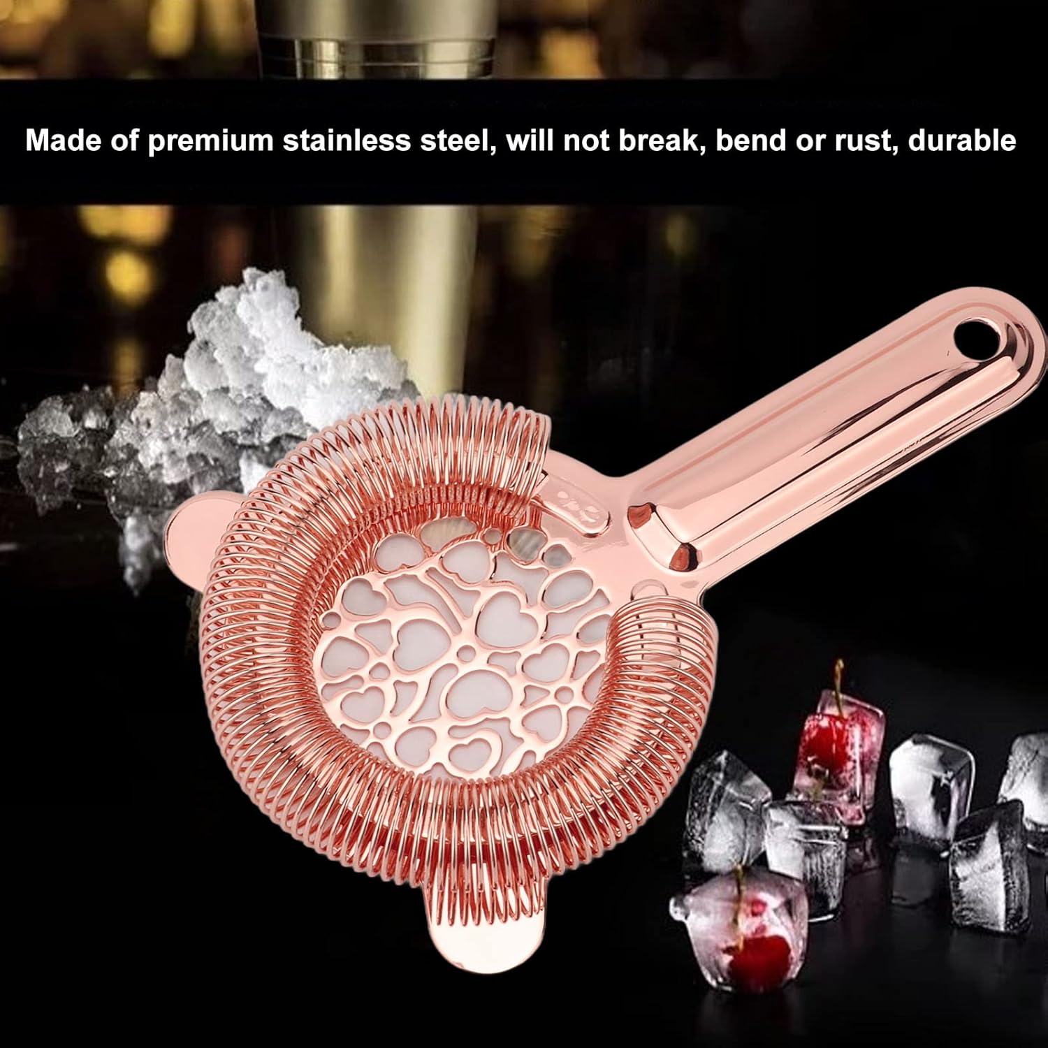 Stainless Steel Cocktail Strainer wRose Gold Pro Bartender Choice