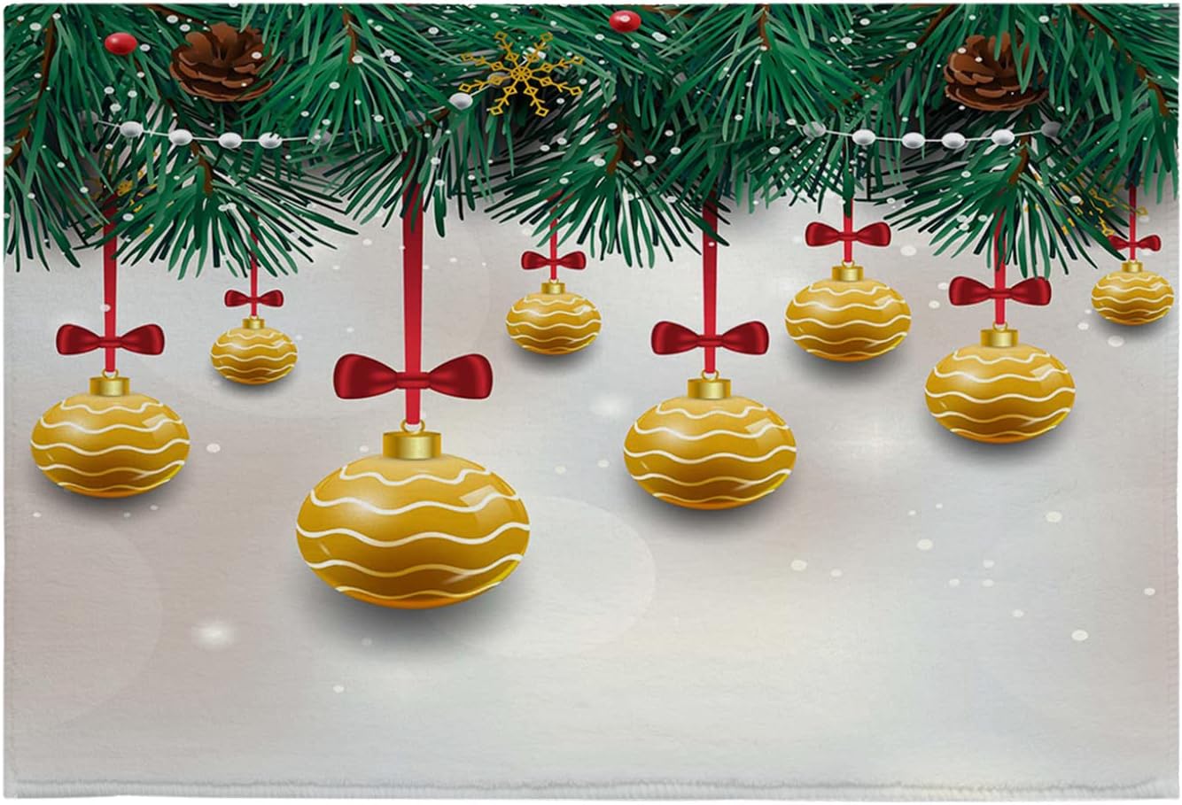 Christmas Ball Yellow Welcome Front Door Mat