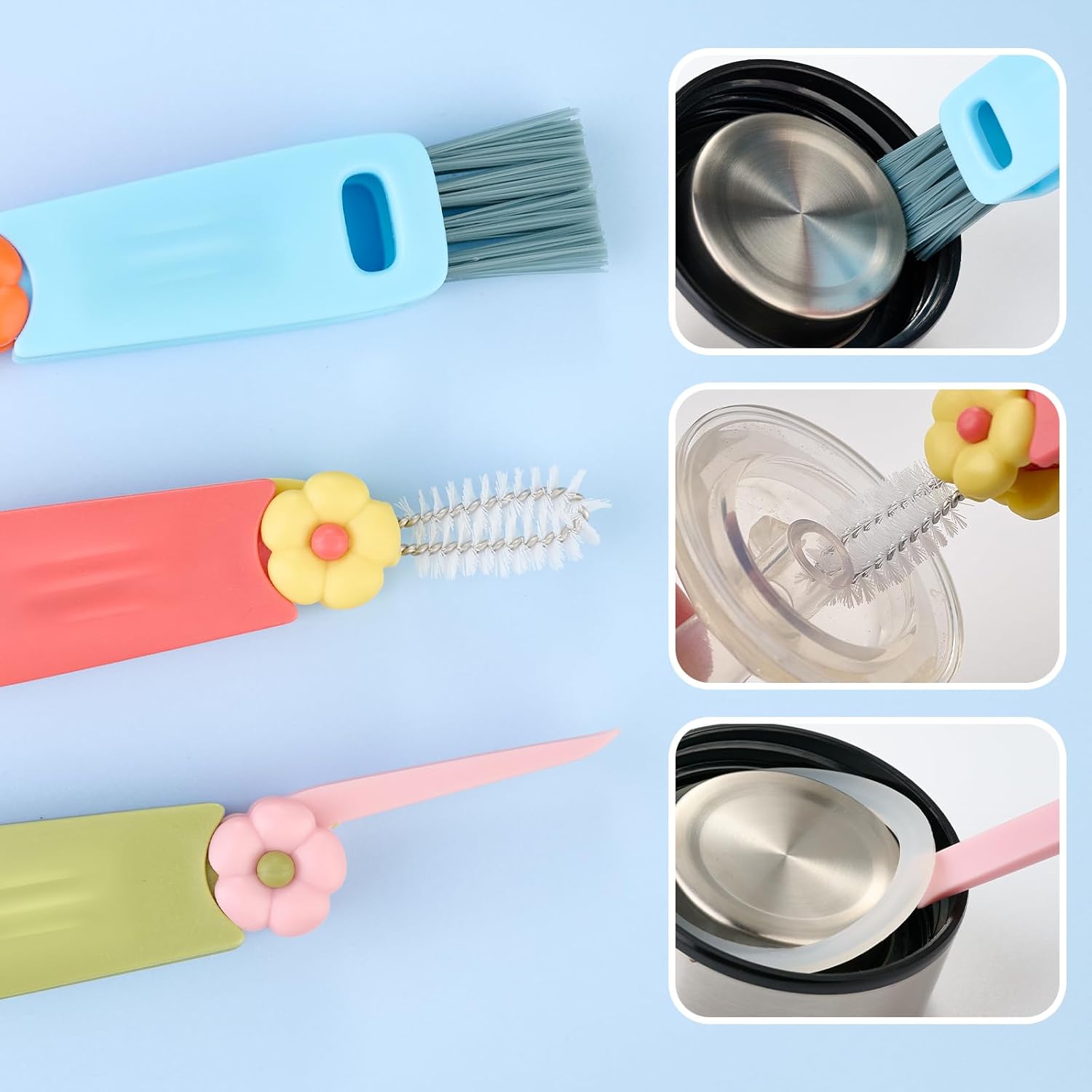 3-in-1 Multifunctional Lid Cleaning Brush Set for Cups Bottles