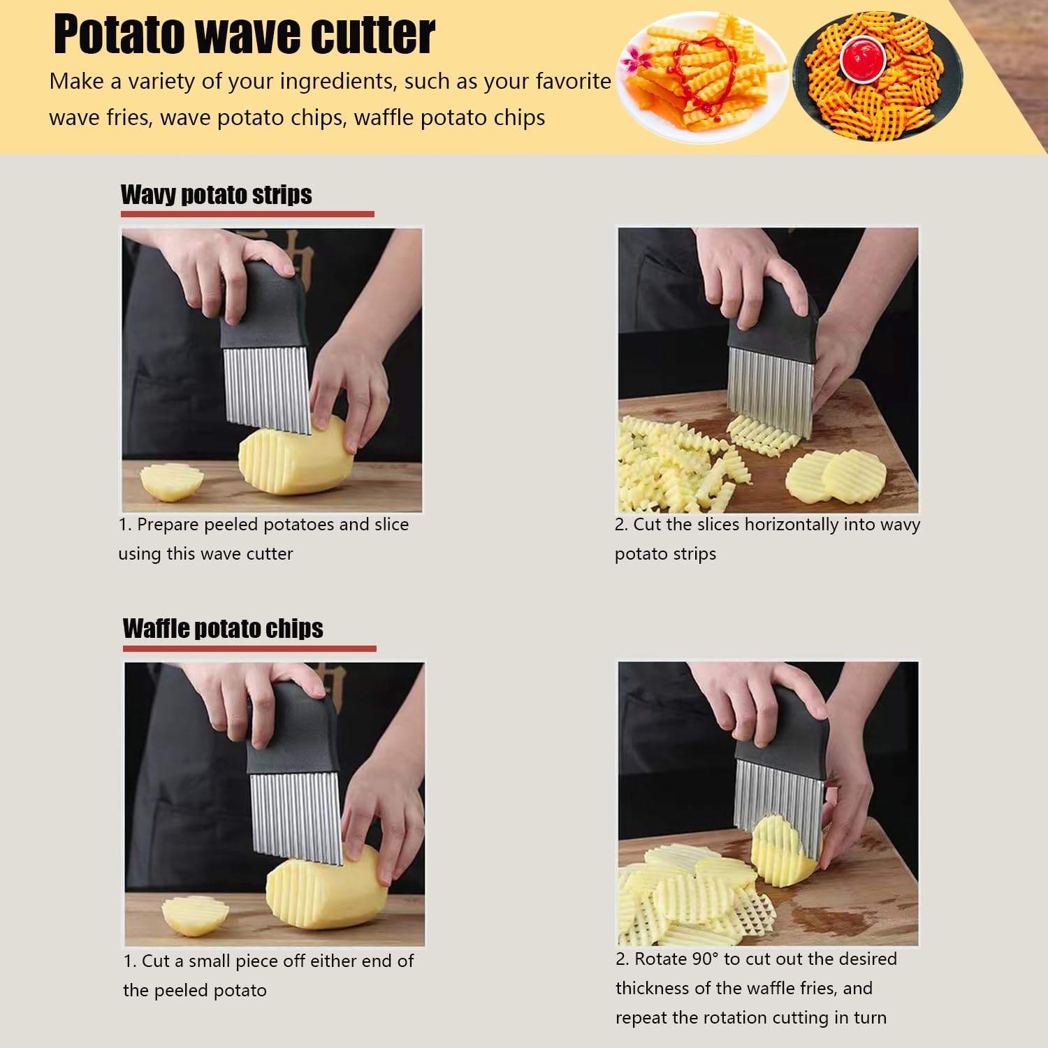 3-Piece Kitchen Set French Fries Crinkle Cleaning Brush