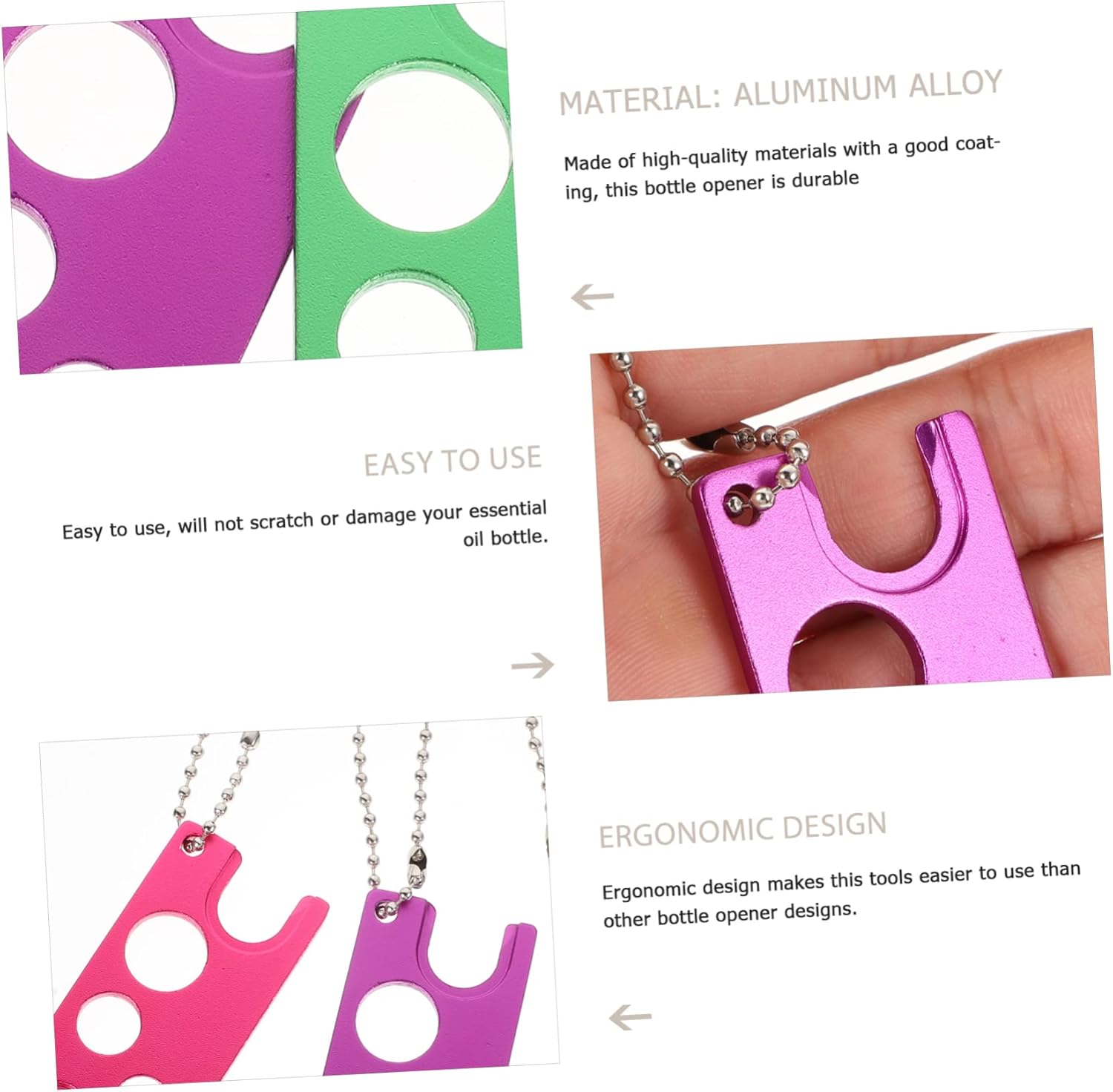 TIDTALEO Essential Oil Bottle Opener 3pk Aluminum Alloy Key Ring