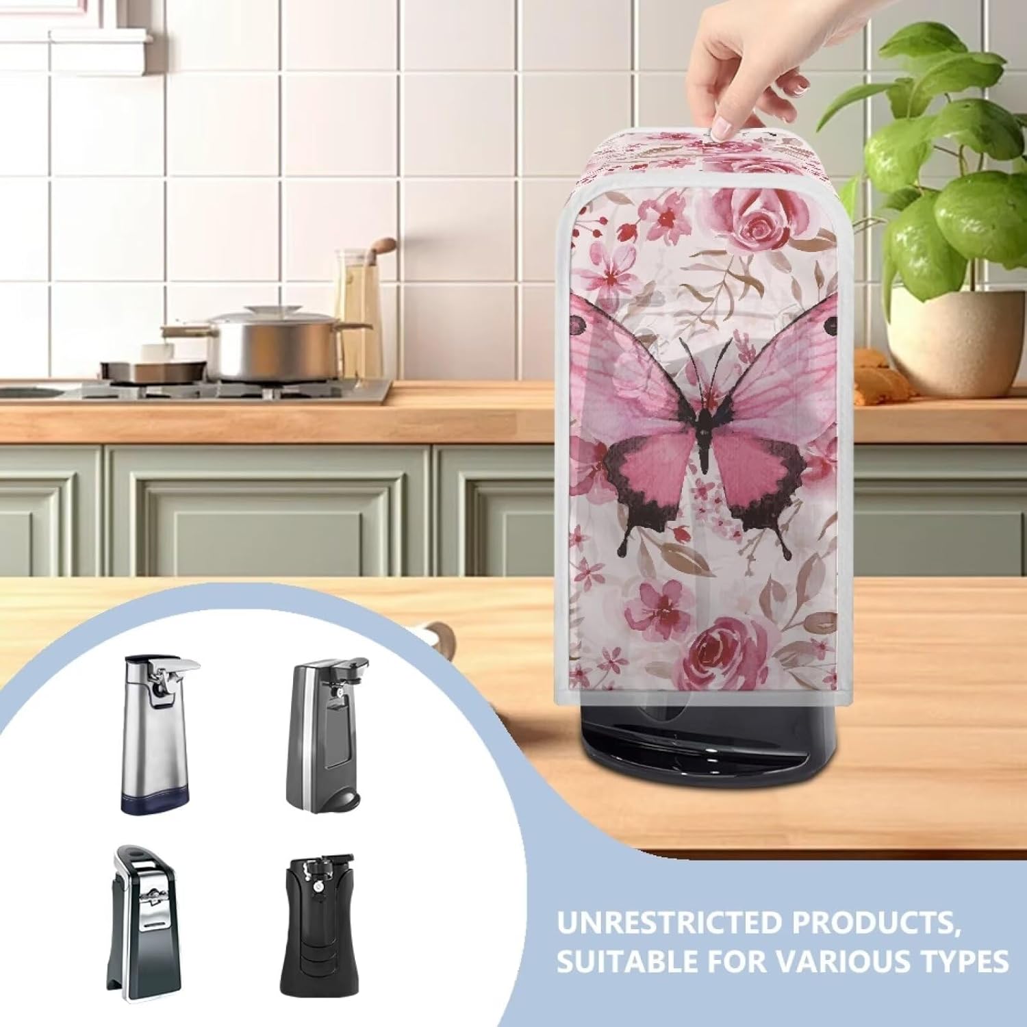 Pink Rose Butterfly Can Opener Dust Cover Durable Smallsize 2